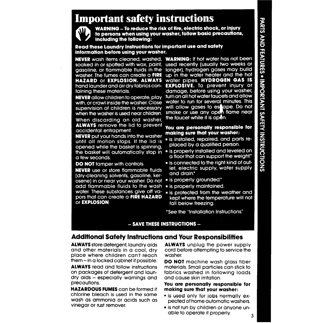 Whirlpool 3LA5580XS manual Additional Safety Instructions, Your Responsibilities 