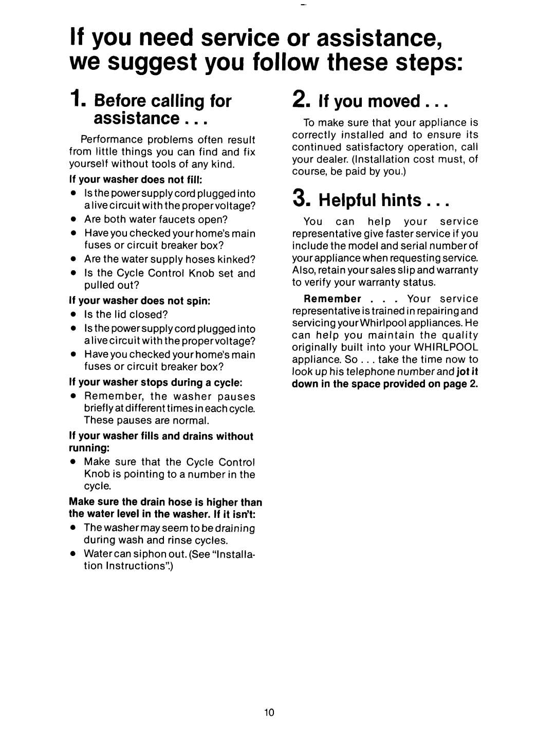 Whirlpool 3LA5581 manual If you moved, Helpful hints 