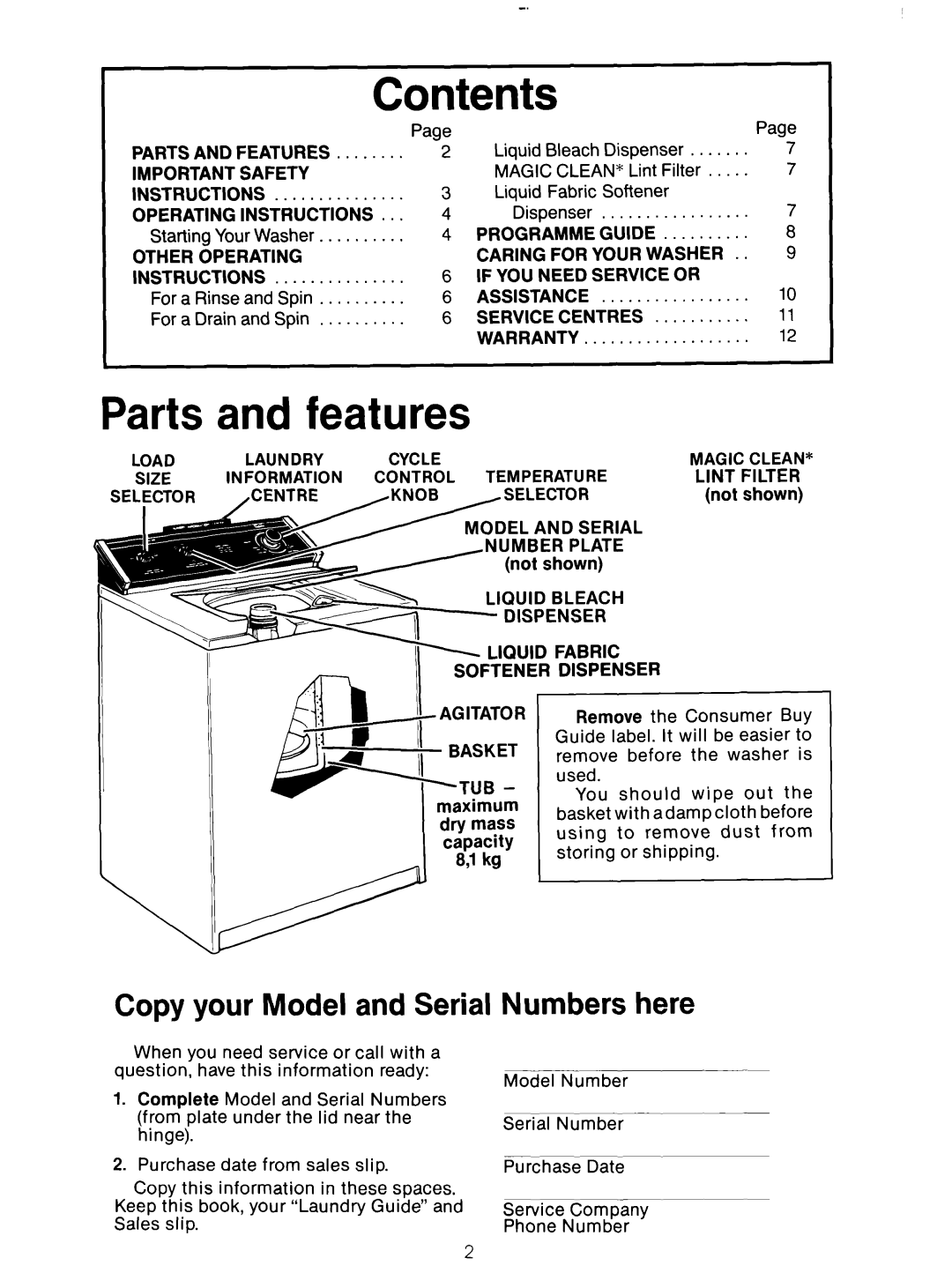 Whirlpool 3LA5581 manual Contents 