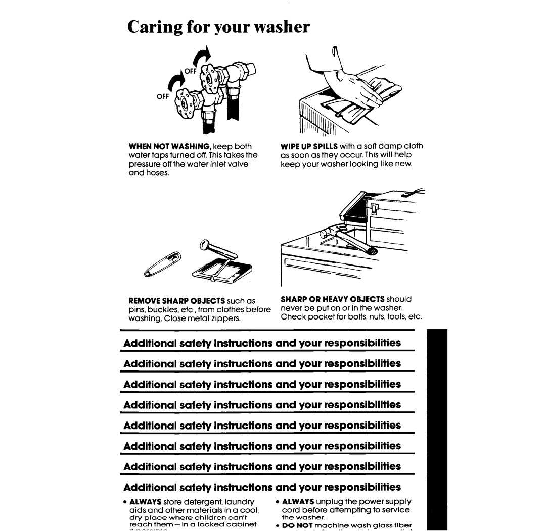 Whirlpool 3LA58OOXS manual Caring for your washer 