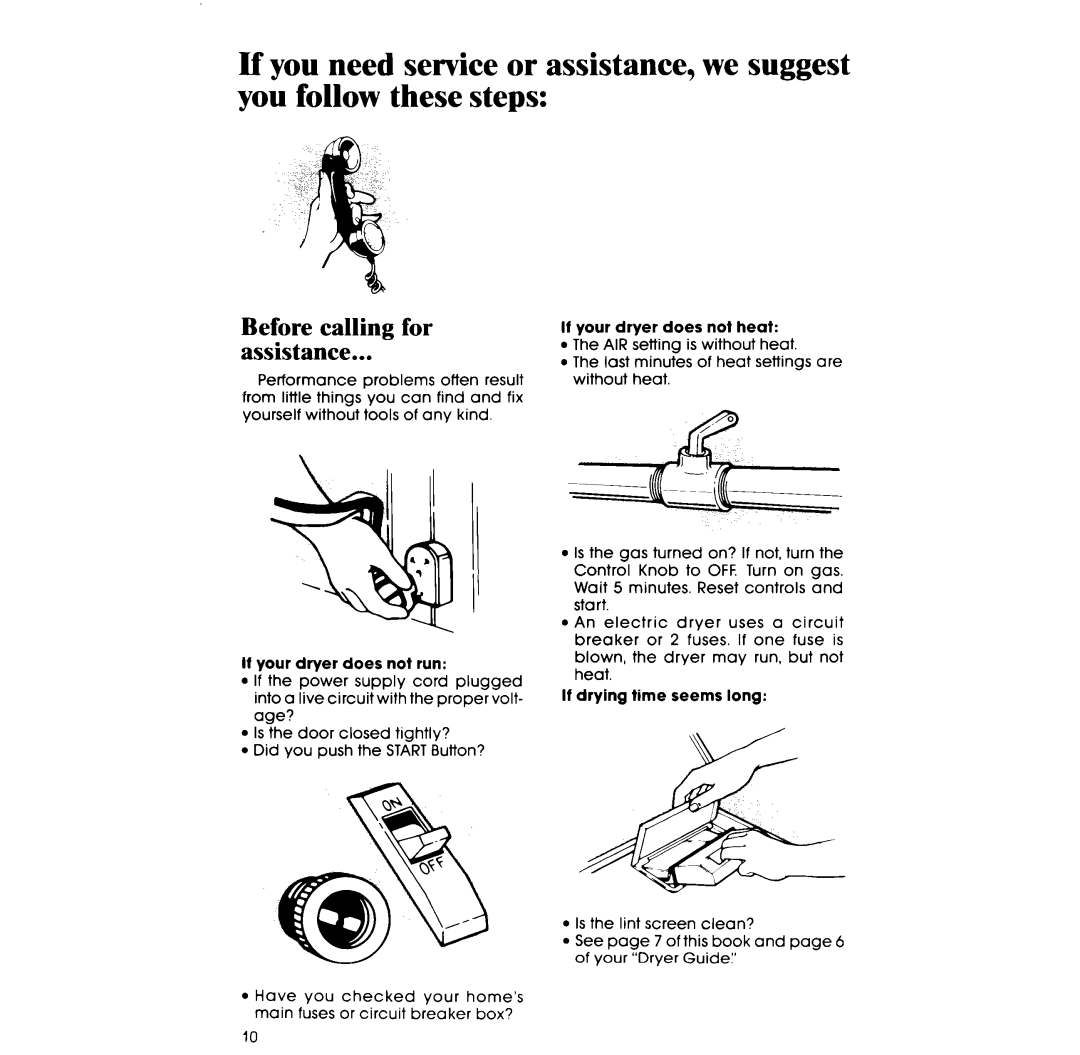 Whirlpool 3LG5706XP manual Before calling for Assistance 