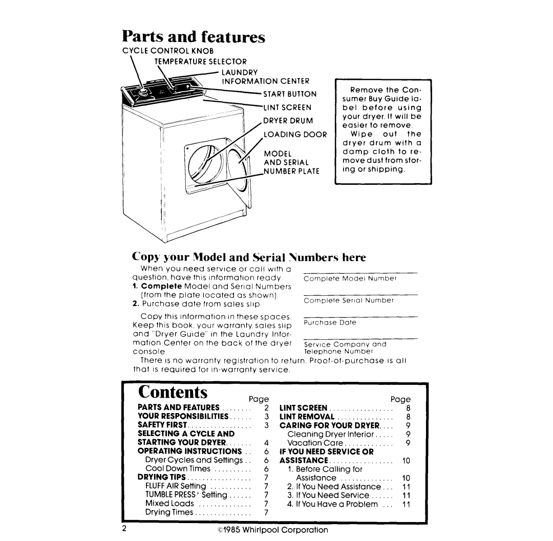 Whirlpool 3LG5706XP manual Contents 