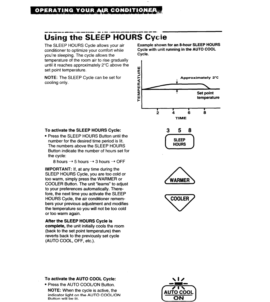 Whirlpool 3PACH21DD0 important safety instructions Using the Sleep Hours Cycle 