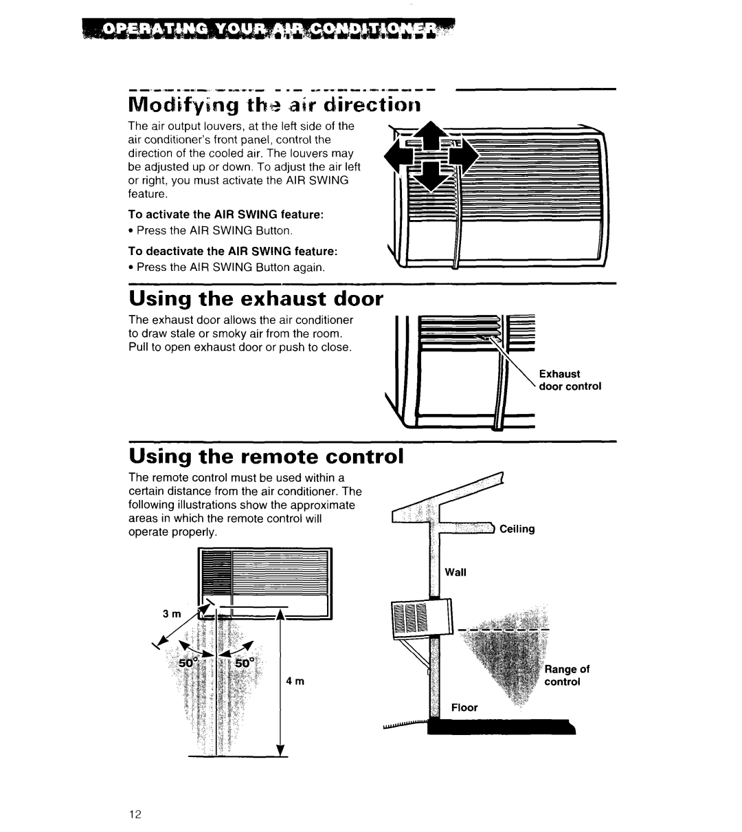 Whirlpool 3PACH21DD0 IWlod’sfying ttw air direction, Using the exhaust door, Using the remote control 