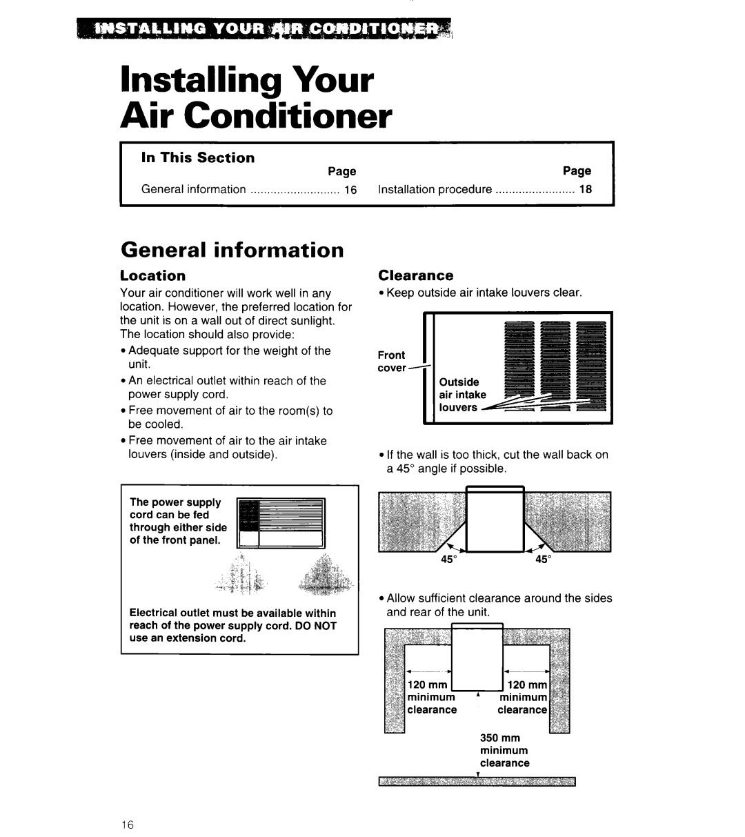 Whirlpool 3PACH21DD0 Installing Your Air Conditioner, General information, Location, Clearance 