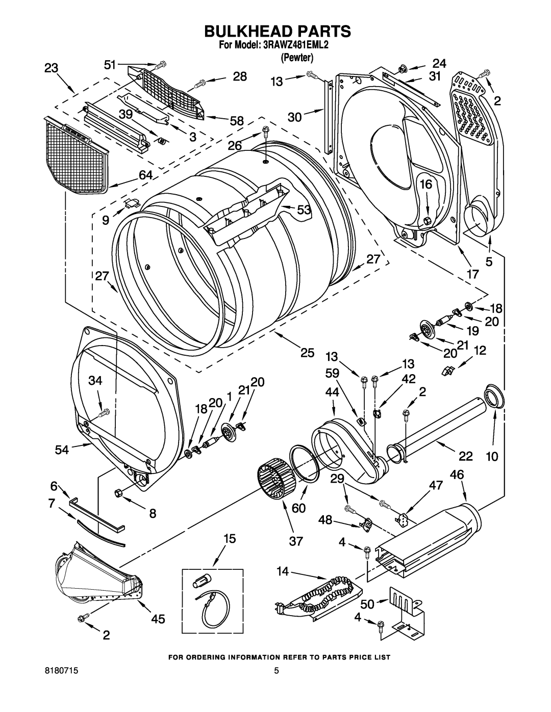 Whirlpool manual Bulkhead Parts, For Model 3RAWZ481EML2 Pewter 