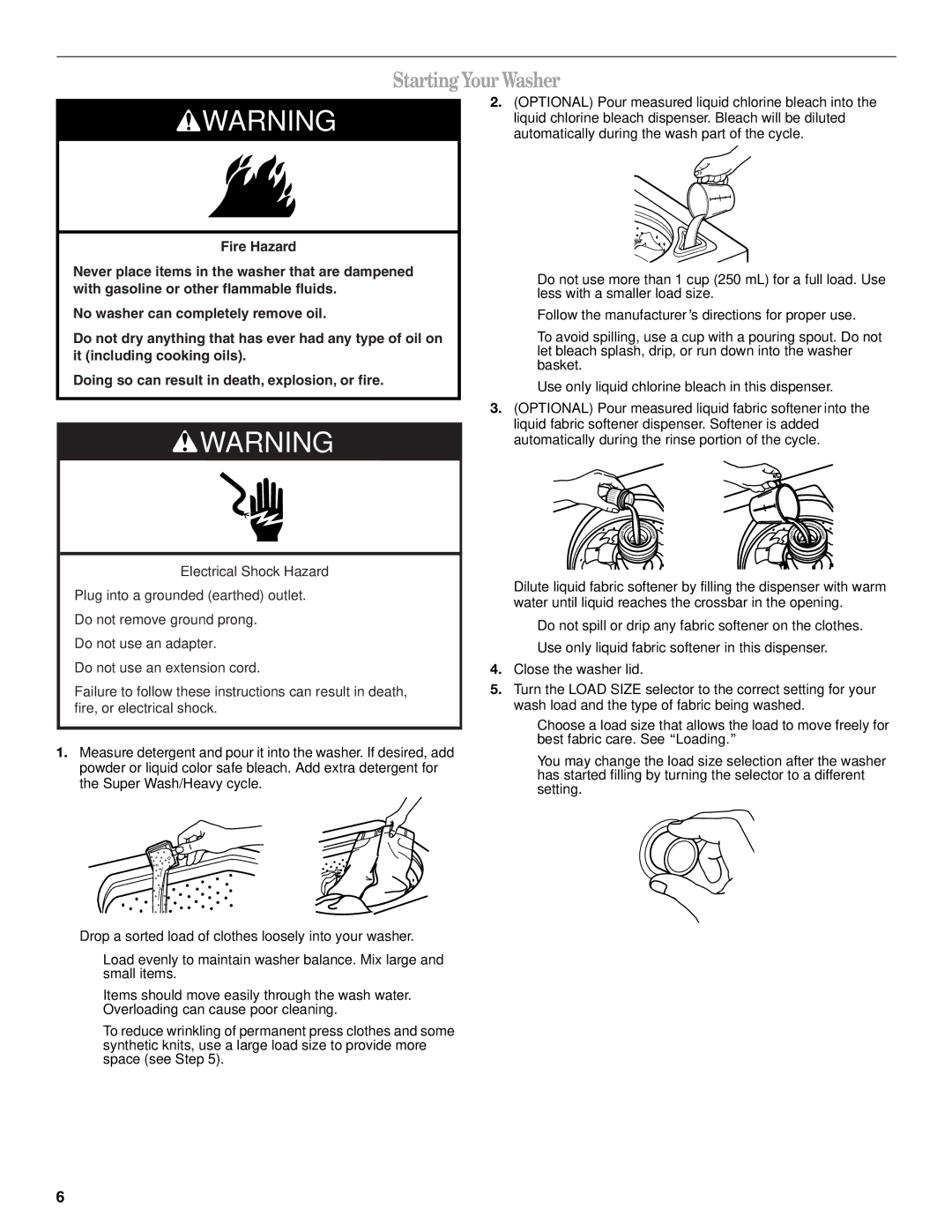 Whirlpool 3RLSQ8033 manual Starting Your Washer 