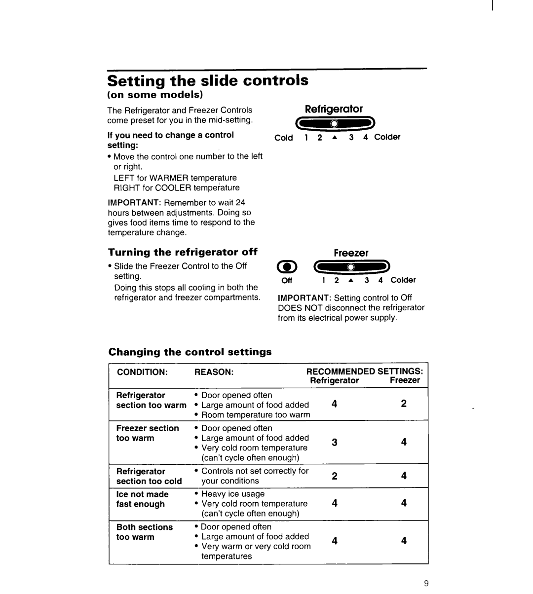 Whirlpool 3VED23DQDW00 manual Setting Slide Controls 