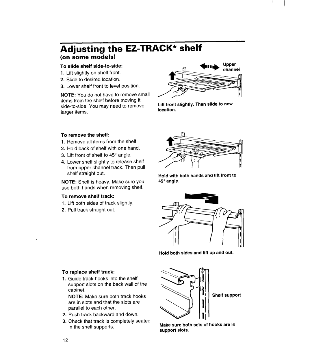 Whirlpool 3VED23DQDW00 manual Adjusting the EZ-TRACK* shelf 