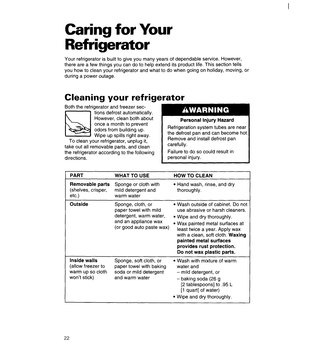 Whirlpool 3VED23DQDW00 manual Caring for Your Refrigerator, Part What, HOW to Clean 