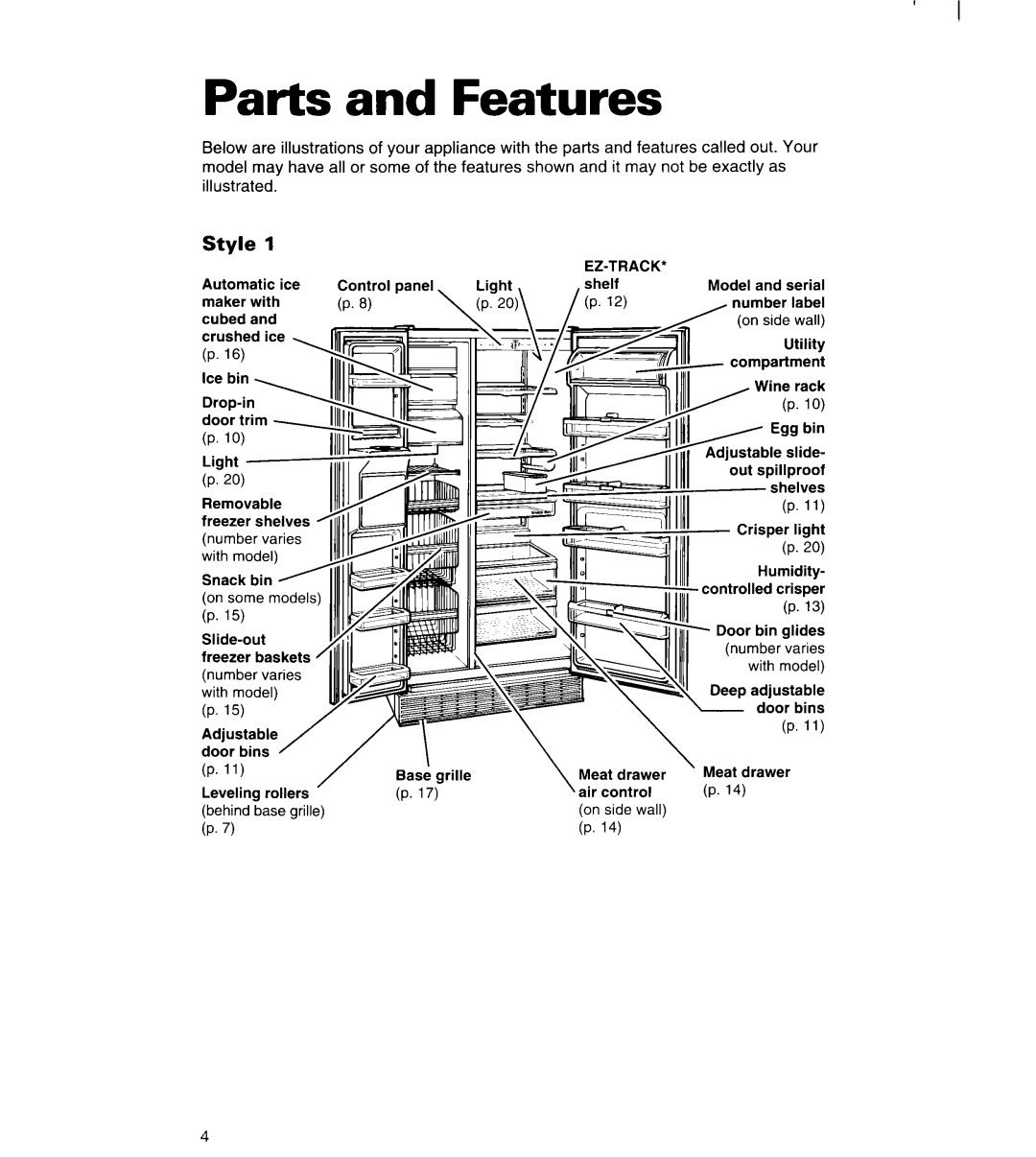 Whirlpool 3VED23DQDW00 manual Parts and Features, Style 