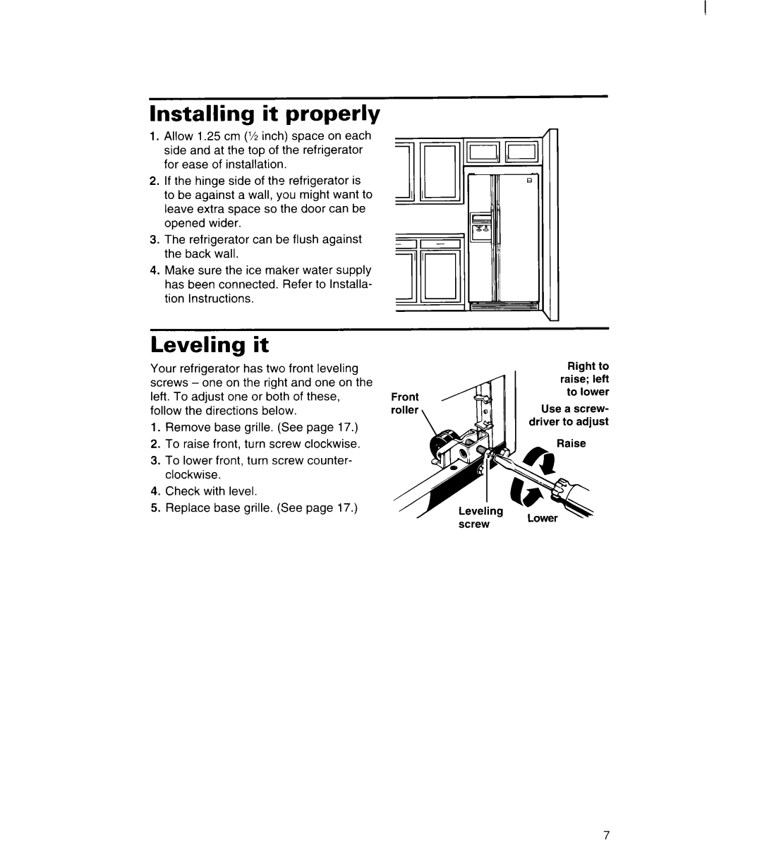 Whirlpool 3VED23DQDW00 manual Installing it properly, Leveling it 