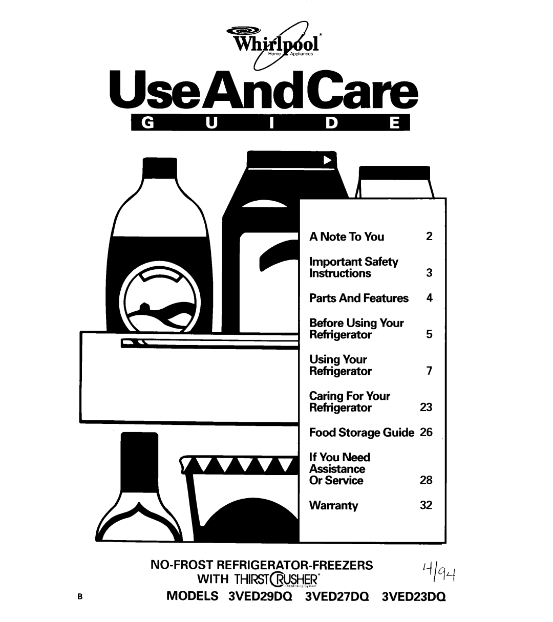 Whirlpool 3VED23DQ, 3VED27DQ important safety instructions UseAndCare 