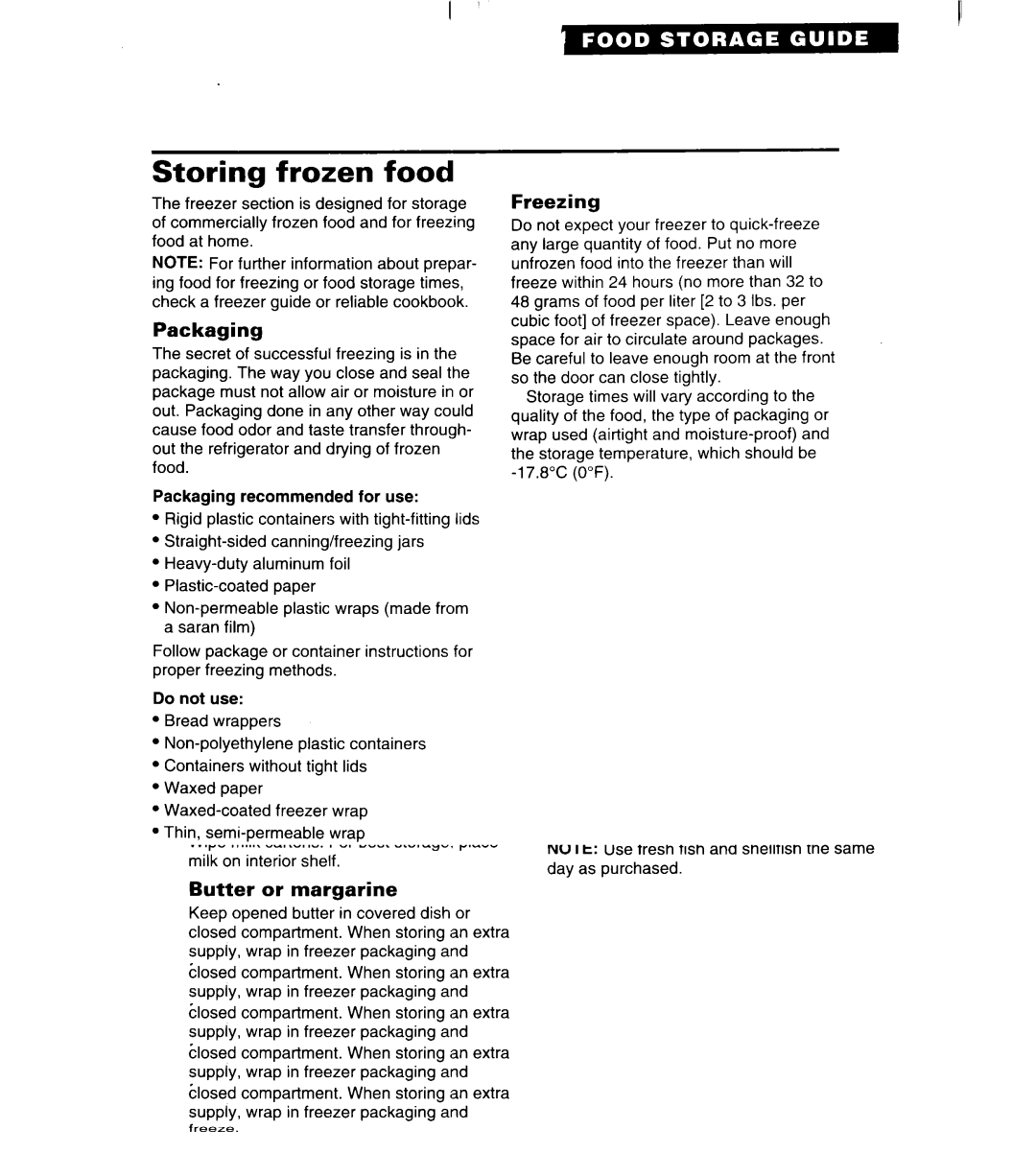 Whirlpool 3VED23DQ, 3VED27DQ important safety instructions Storing frozen food, Packaging, Freezing 