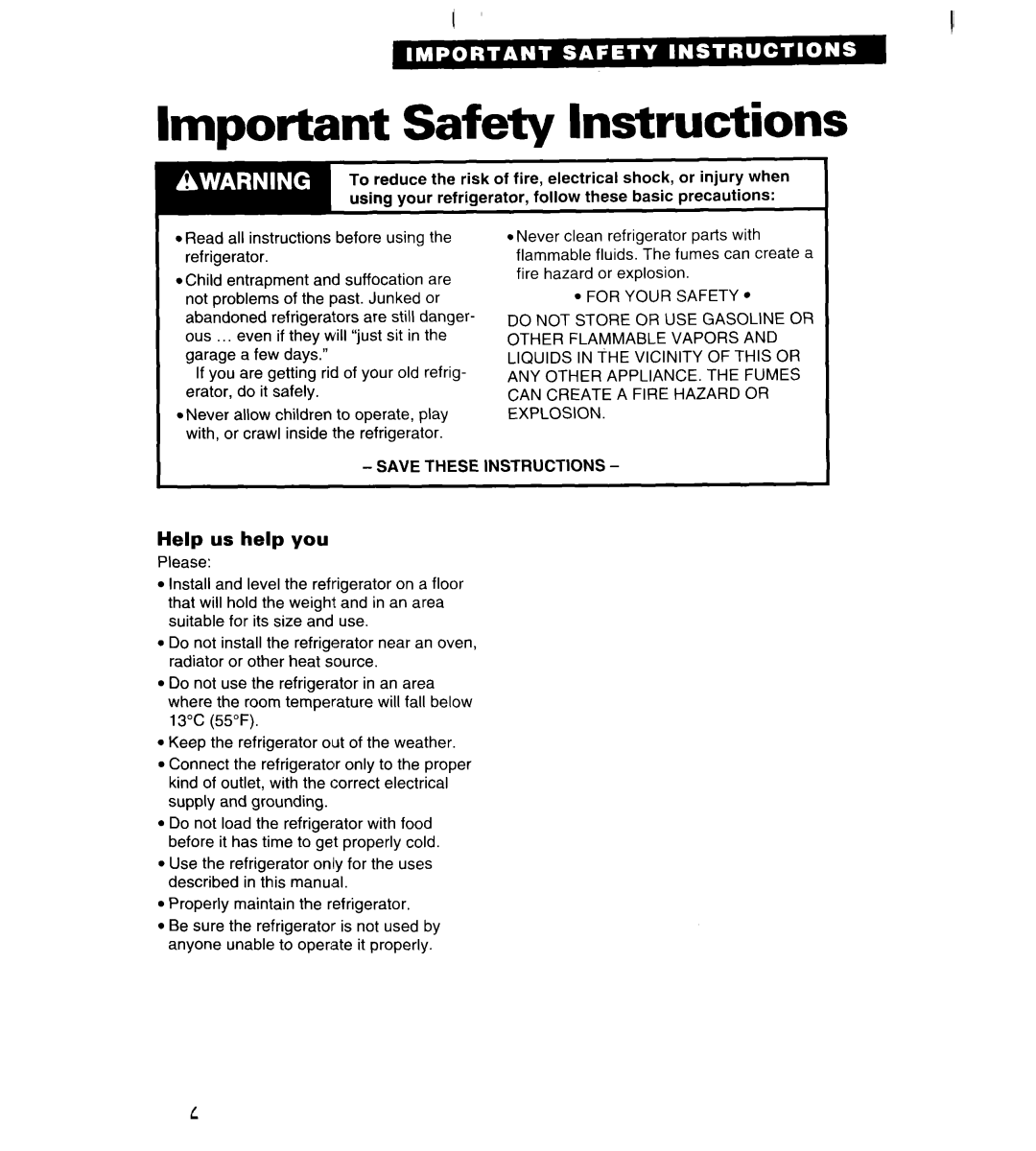 Whirlpool 3VED23DQ, 3VED27DQ important safety instructions Important Safety Instructions, Help us help you 