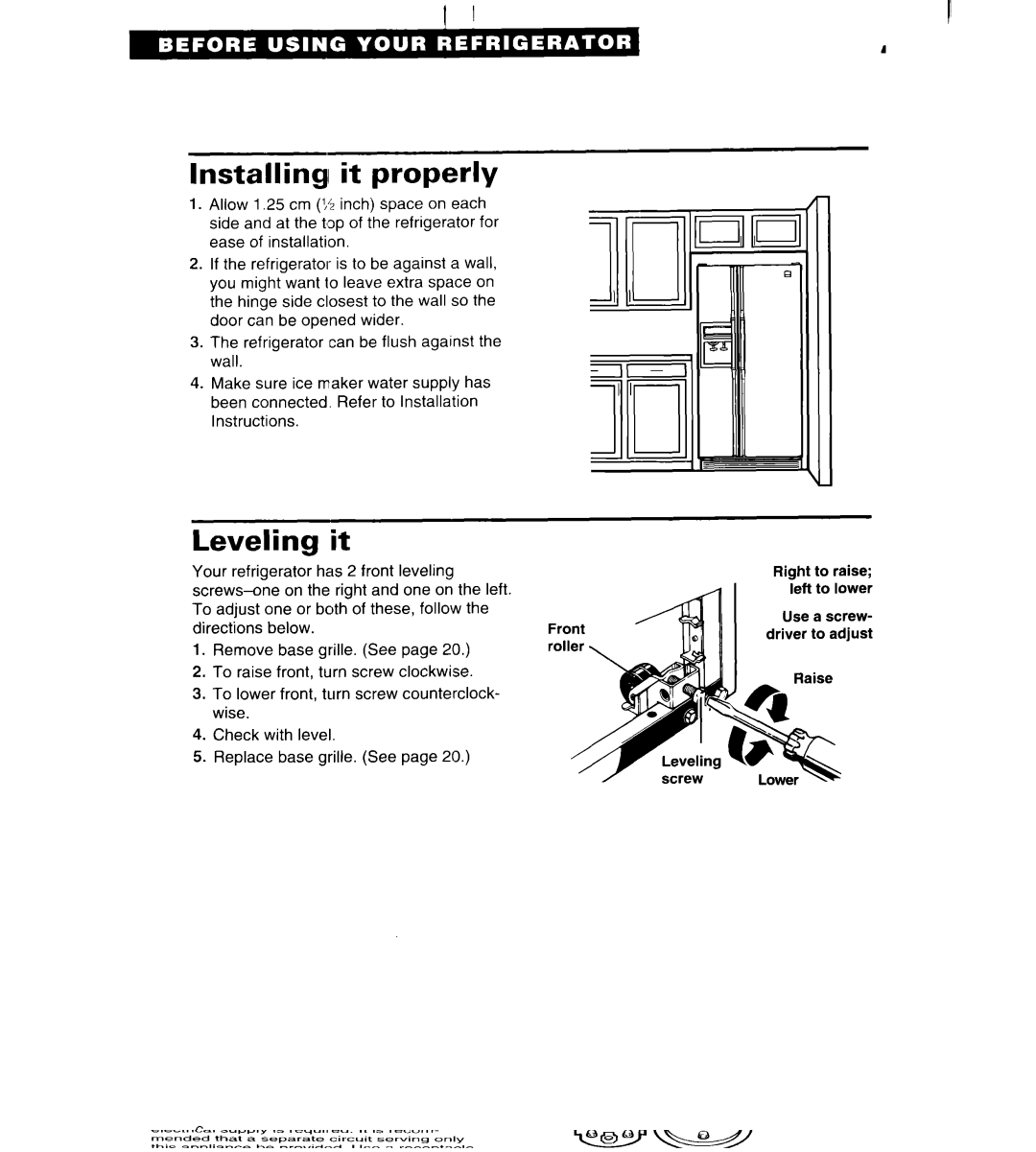 Whirlpool 3VED27DQ, 3VED23DQ important safety instructions Installing it properly, Leveling it 