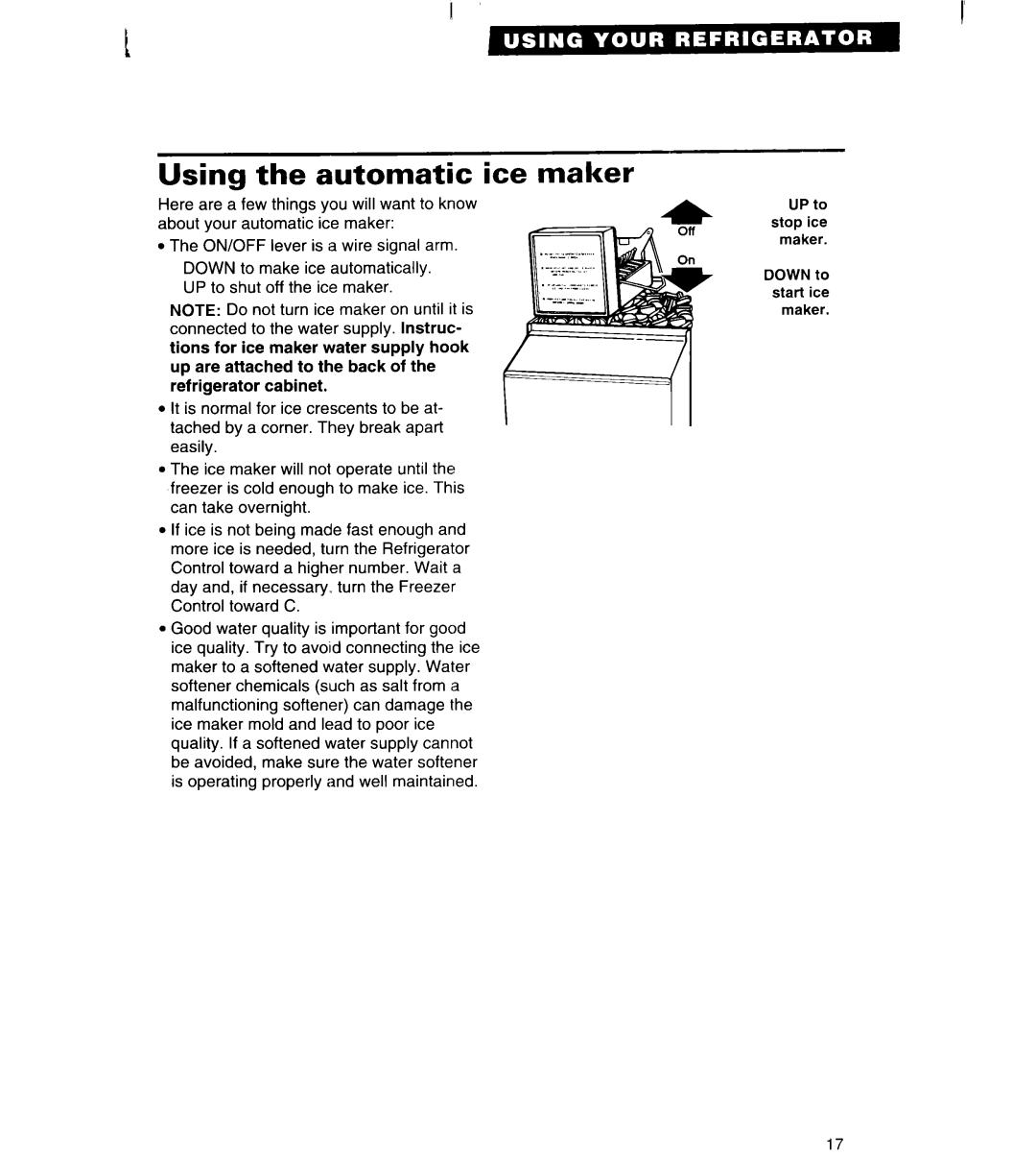 Whirlpool 3VED23DQ, 3VED27DQ important safety instructions Using the automatic ice maker 
