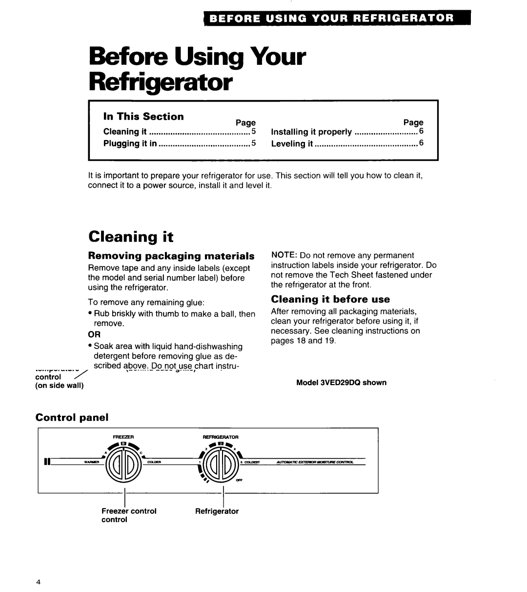 Whirlpool 3VED29DQ important safety instructions Before Using Your Refrigerator, Cleaning it, Plugging it 