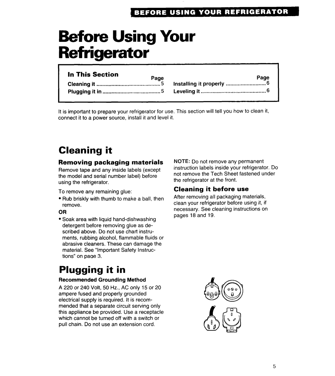 Whirlpool 3VED29DQ important safety instructions Before Using Your Refrigerator 