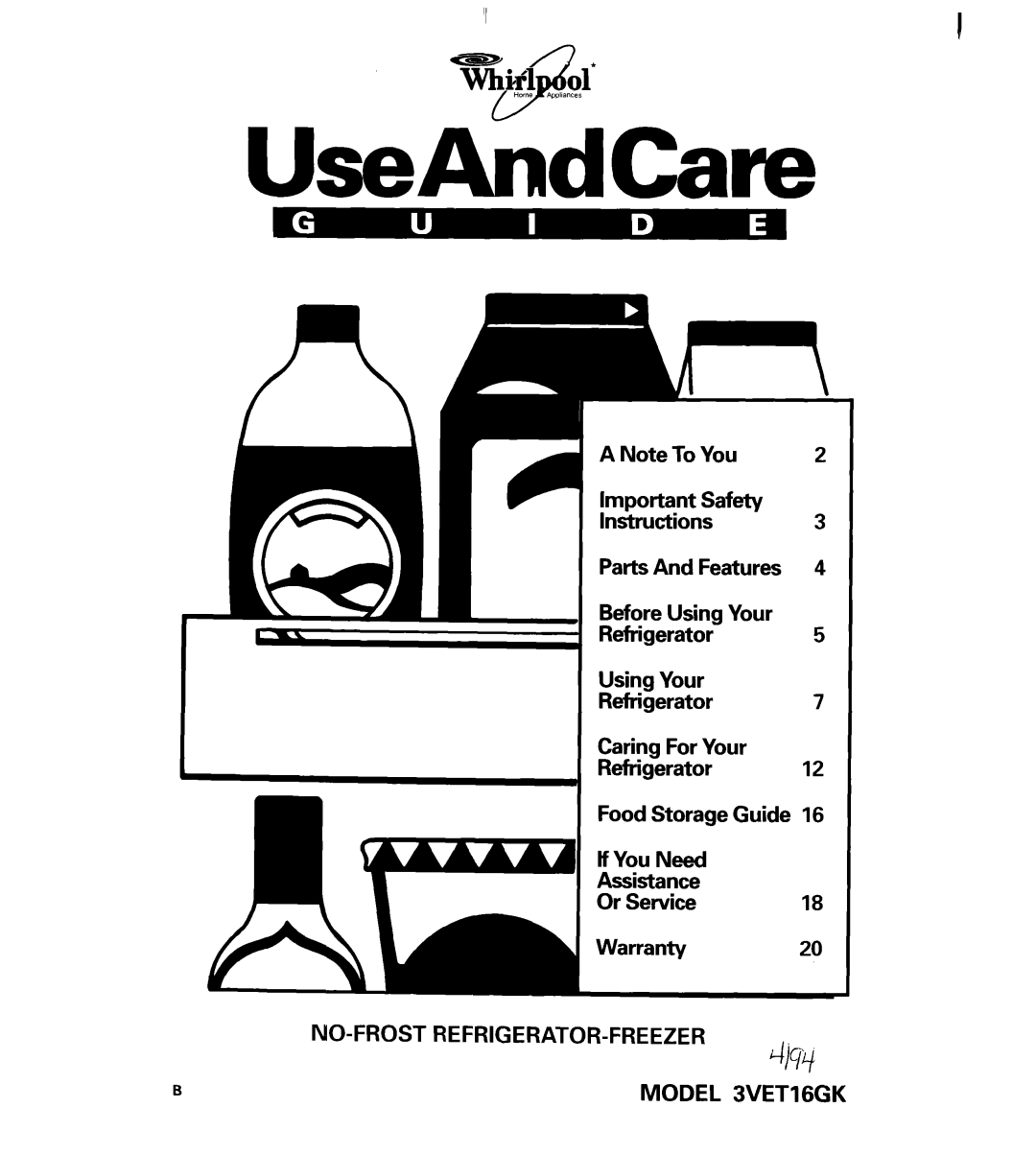 Whirlpool 3VET16GK important safety instructions UseArndCare 