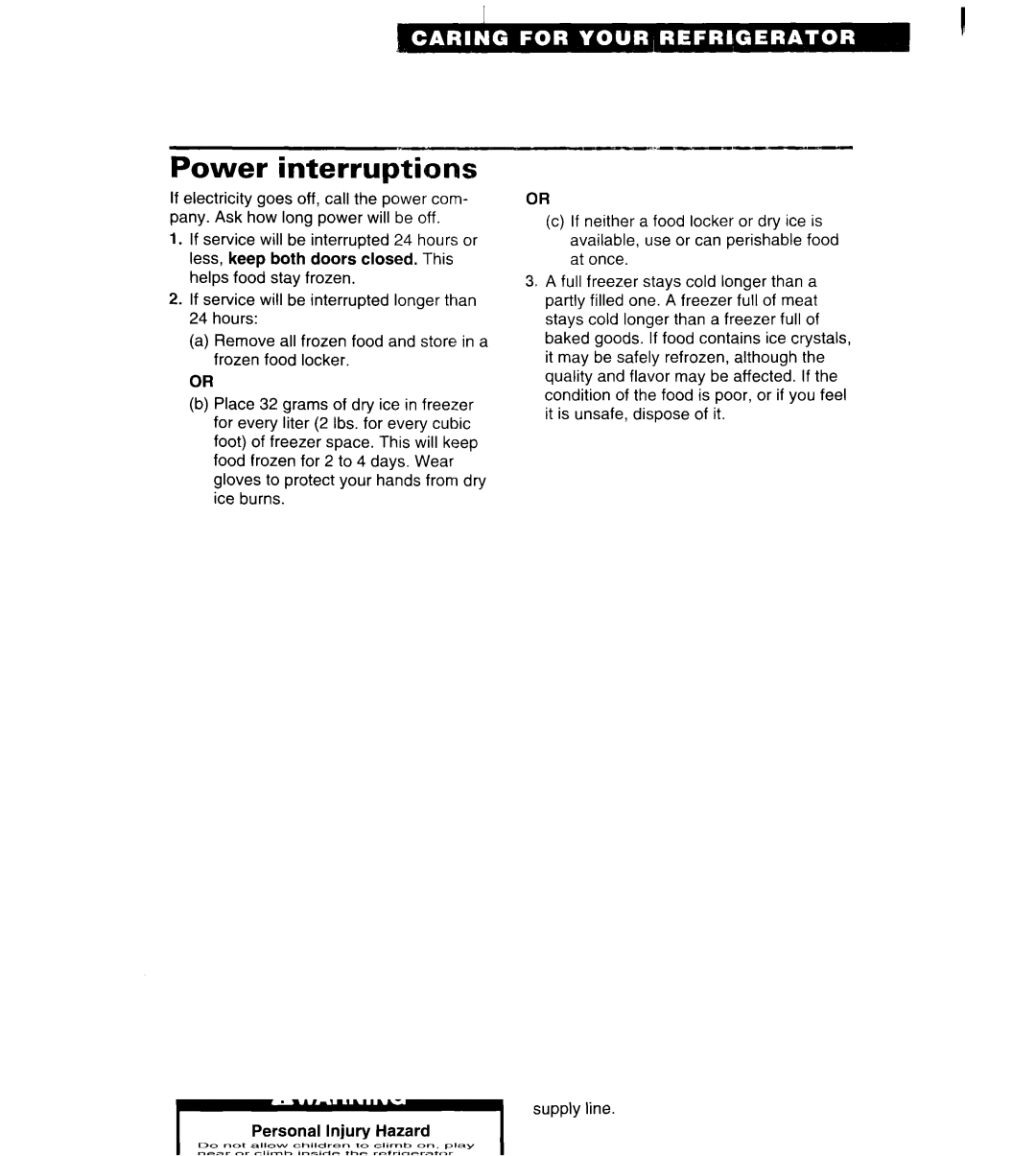 Whirlpool 3VET16GK important safety instructions Power interruptions 