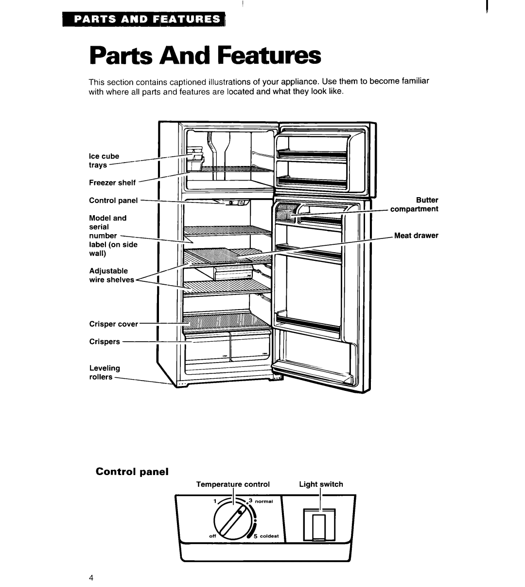 Whirlpool 3VET16GK important safety instructions Parts And Features, Control panel 