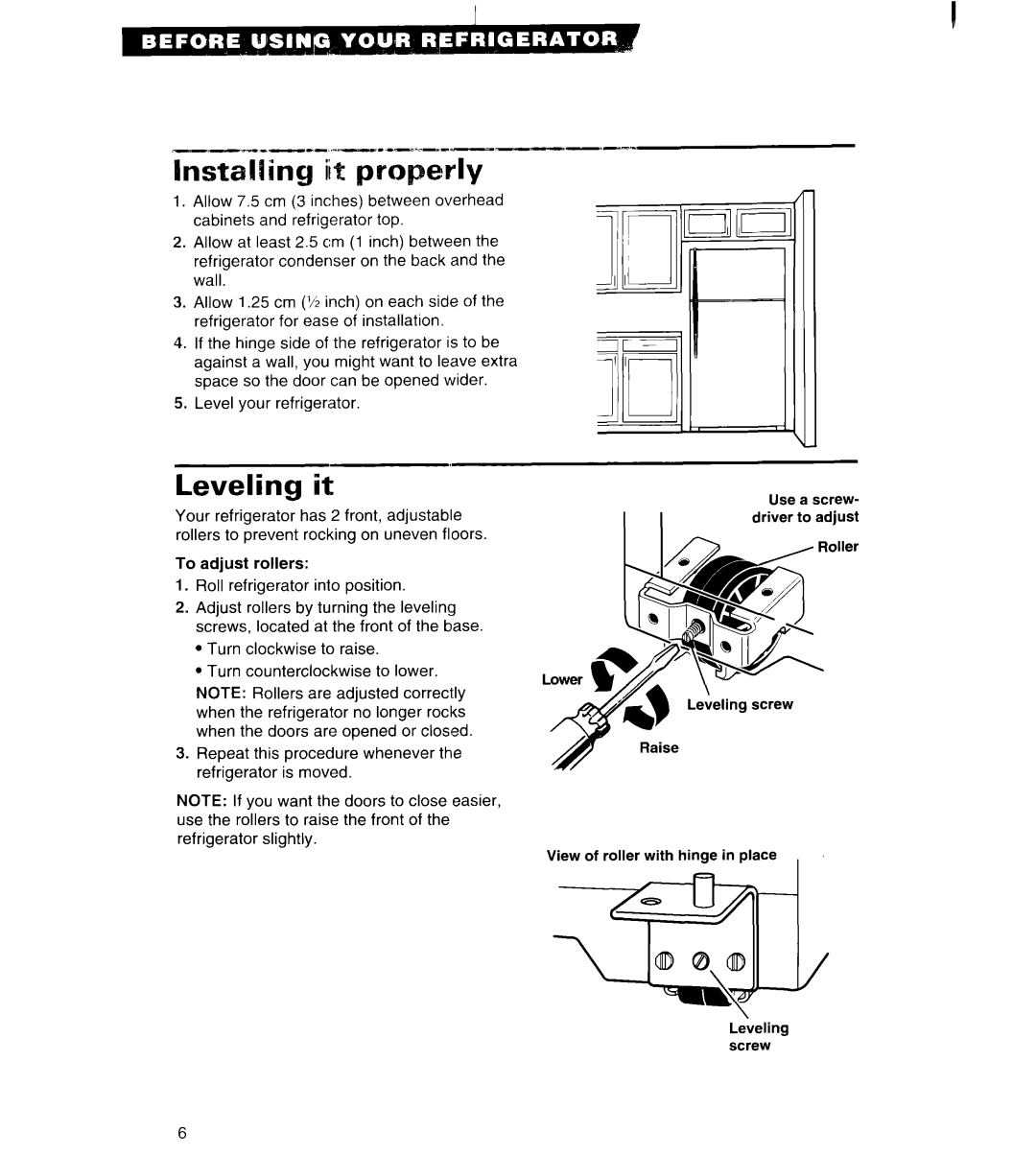 Whirlpool 3VET16GK important safety instructions Installling iit pm, Leveling it 