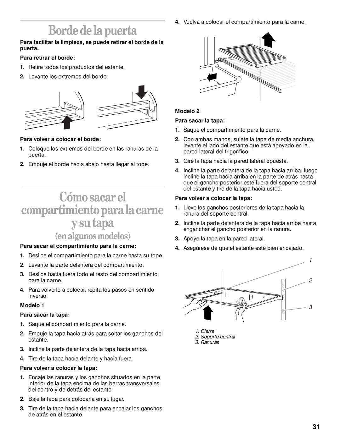 Whirlpool 3VET16GKGW01 manual Bordede la puerta, Cómosacarel, Ysu tapa 