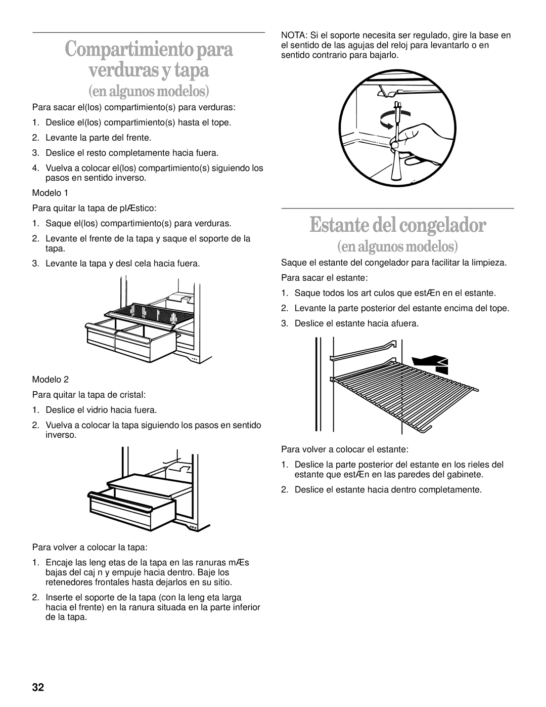 Whirlpool 3VET16GKGW01 manual Compartimientopara Verdurasytapa, Estante delcongelador 