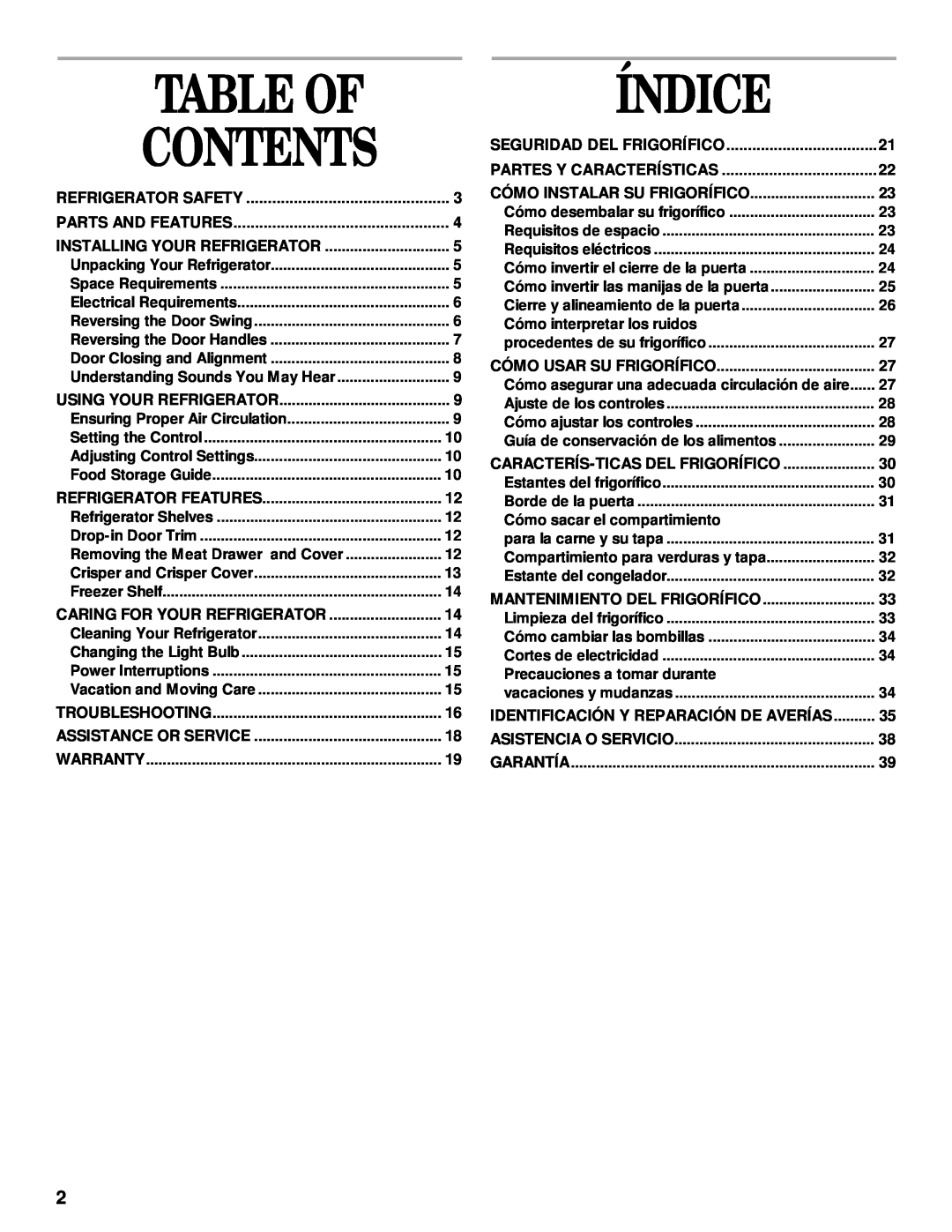 Whirlpool 3VET16GKGW01 manual Table Of, Contents, Índice, Identificación Y Reparación De Averías 
