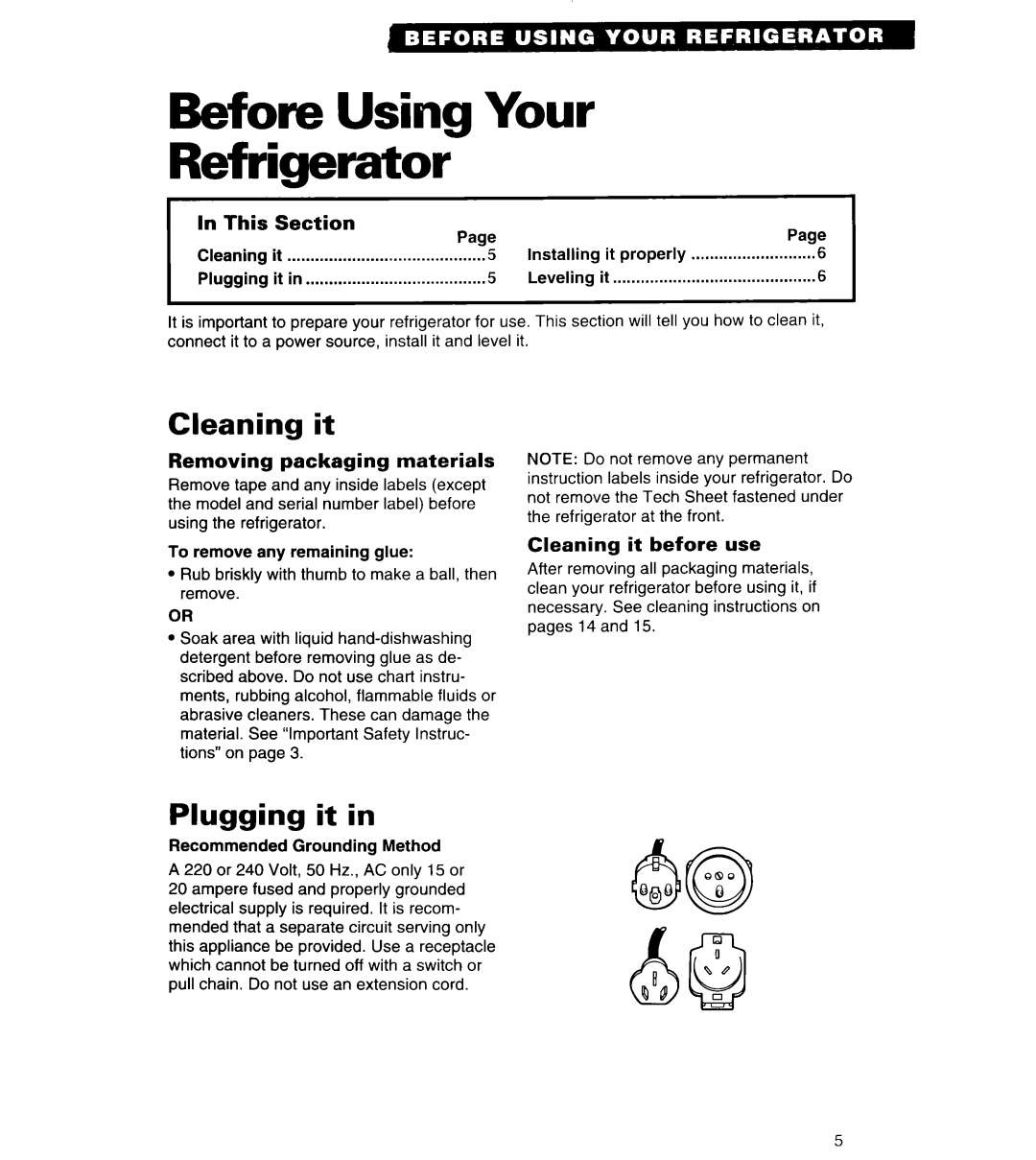 Whirlpool 3VETlSDK, 3VET21DK, 3VET23DK important safety instructions Before Using Your Refrigerator, Cleaning it, Plugging it 