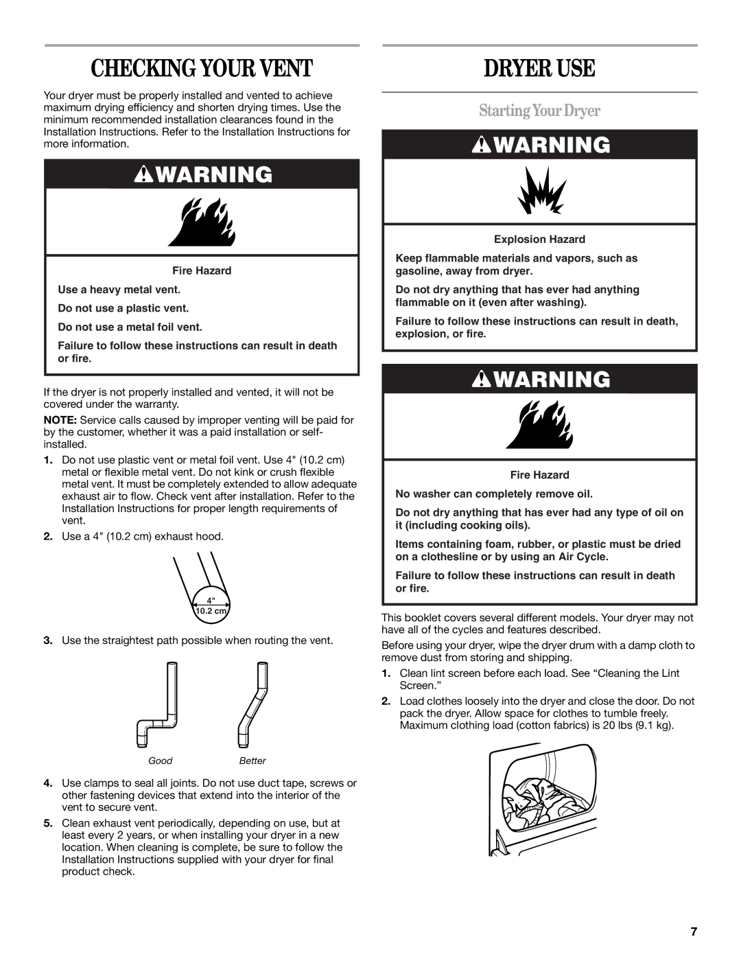 Whirlpool 3XKER5437 manual Dryer USE, StartingYourDryer 