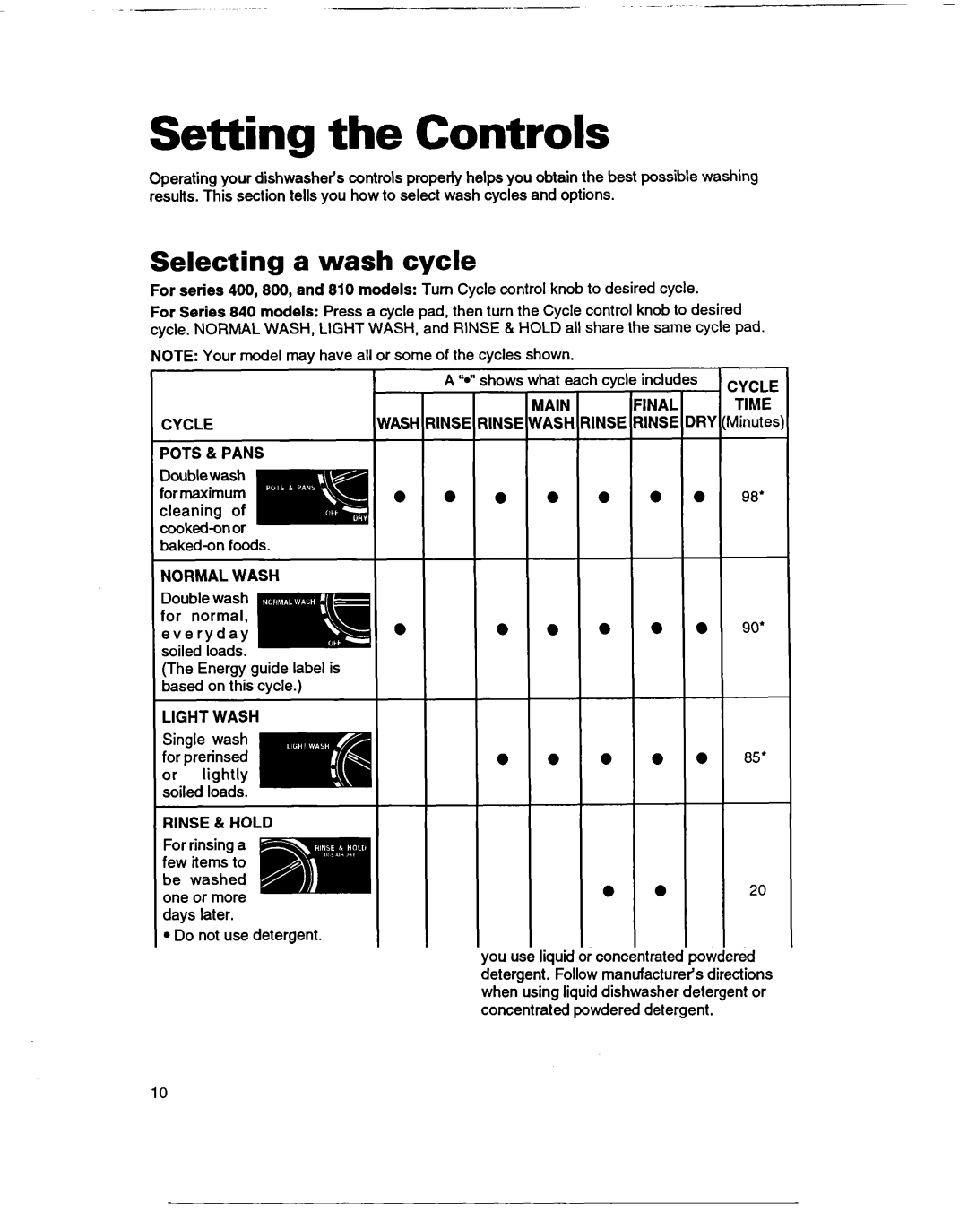 Whirlpool 400 warranty Selecting a wash cycle, Cycle 