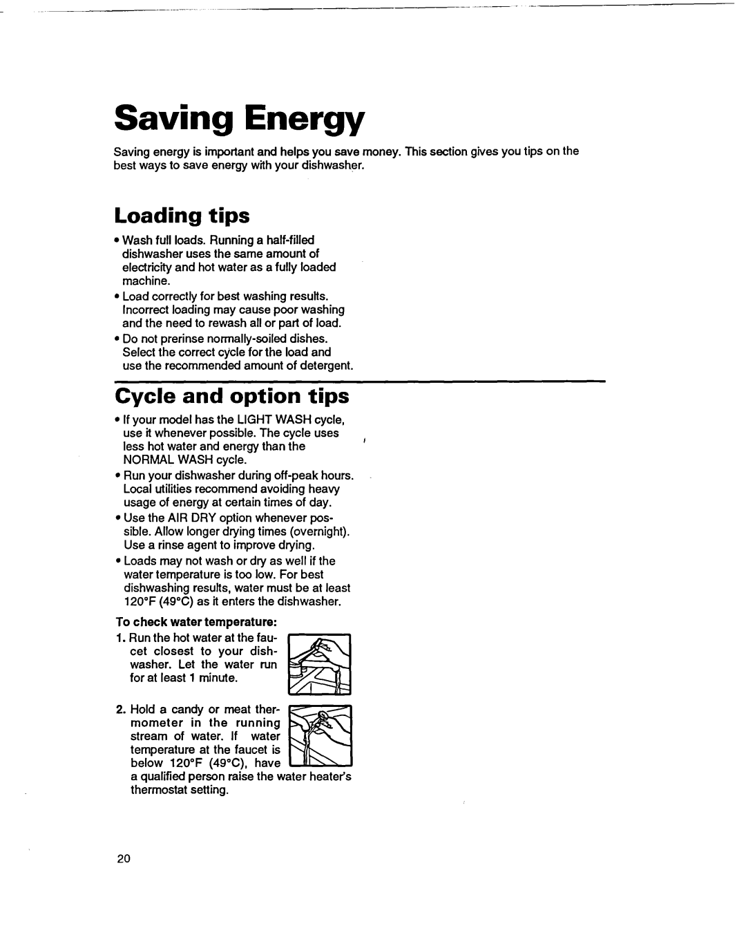 Whirlpool 400 warranty Saving Energy, Loading tips, Cycle and option tips 