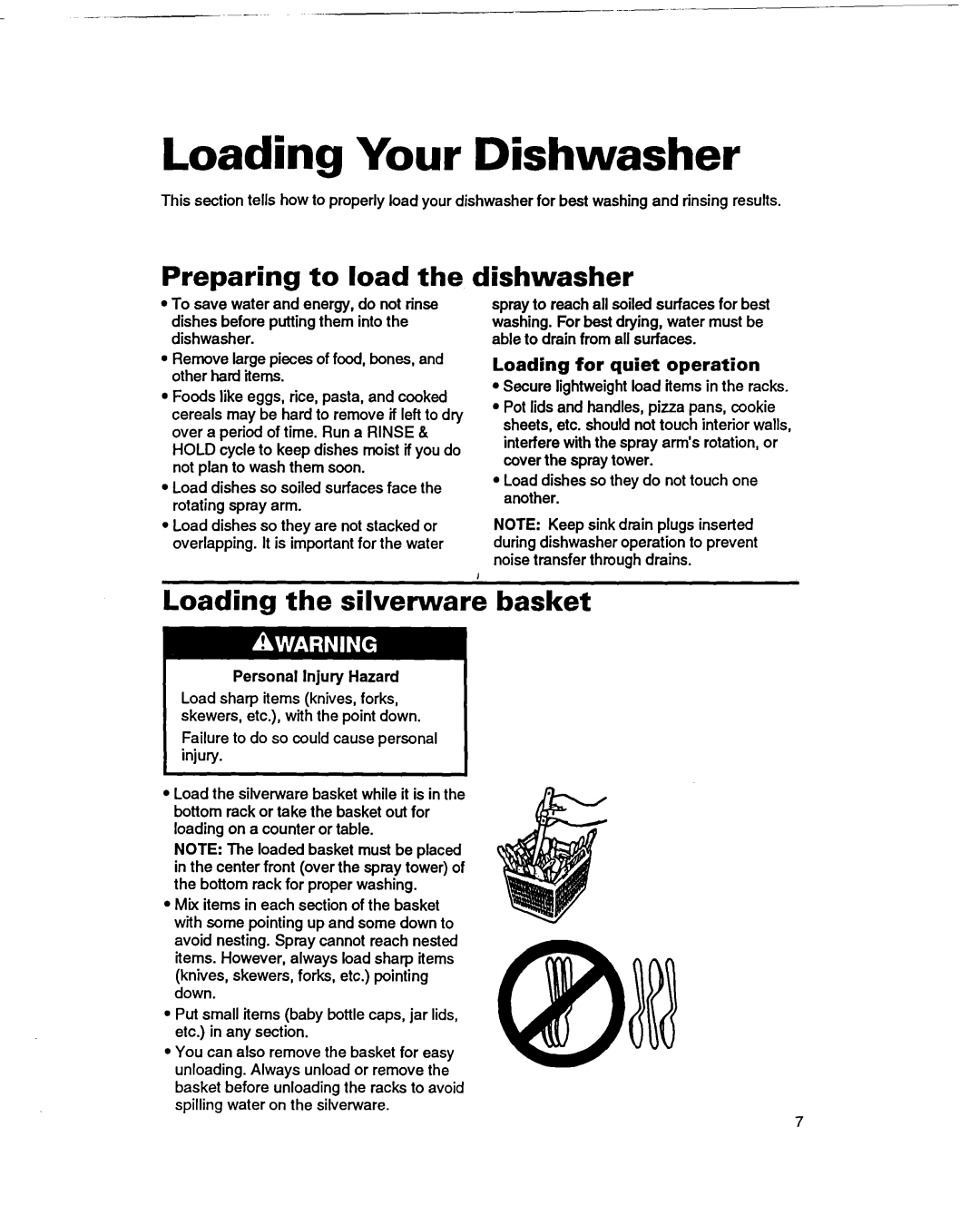 Whirlpool 400 warranty Loading Your Dishwasher, Preparing to load the, dishwasher, Loading the silverware basket 