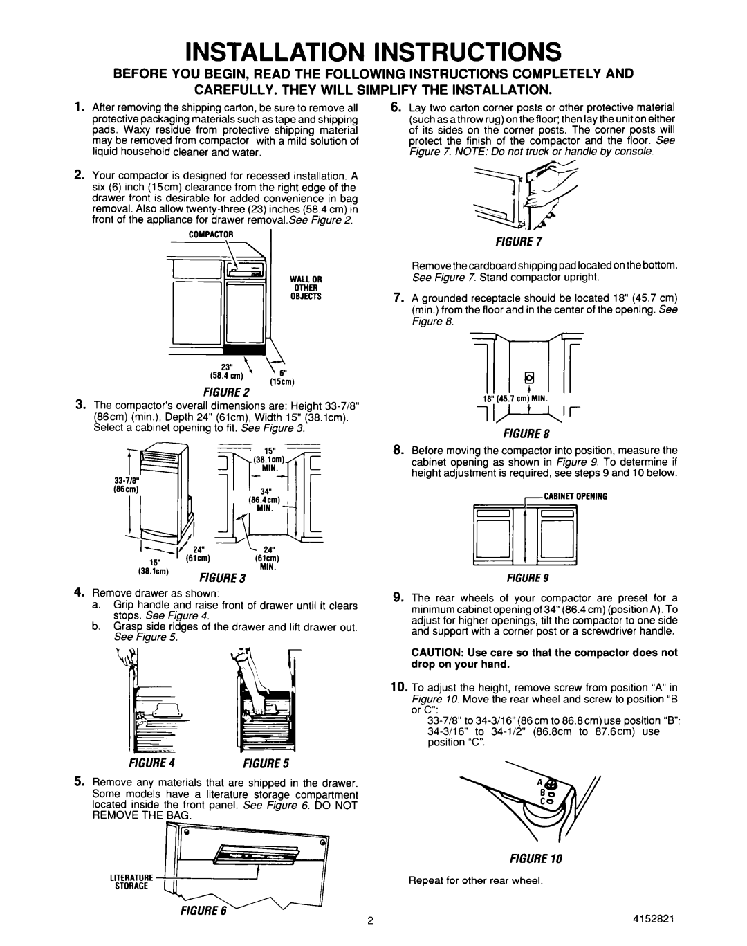 Whirlpool 4152821 installation instructions Installation Instructions, CAREFULLY. They will Simplify the Installation 