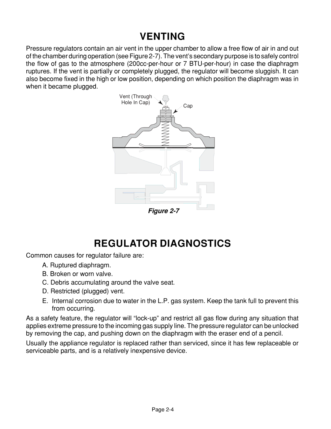 Whirlpool 4322452 manual Venting, Regulator Diagnostics 