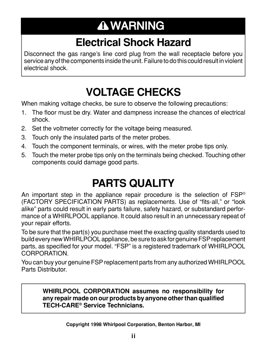 Whirlpool 4322452 manual Voltage Checks 