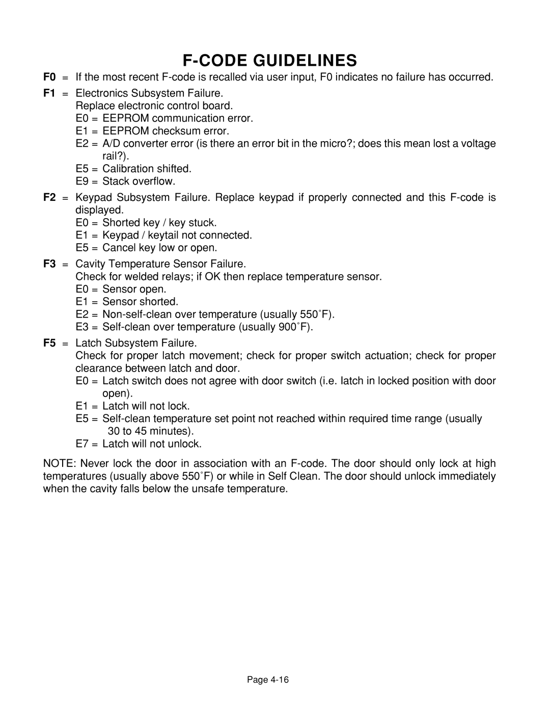 Whirlpool 4322452 manual Code Guidelines, F0 = 