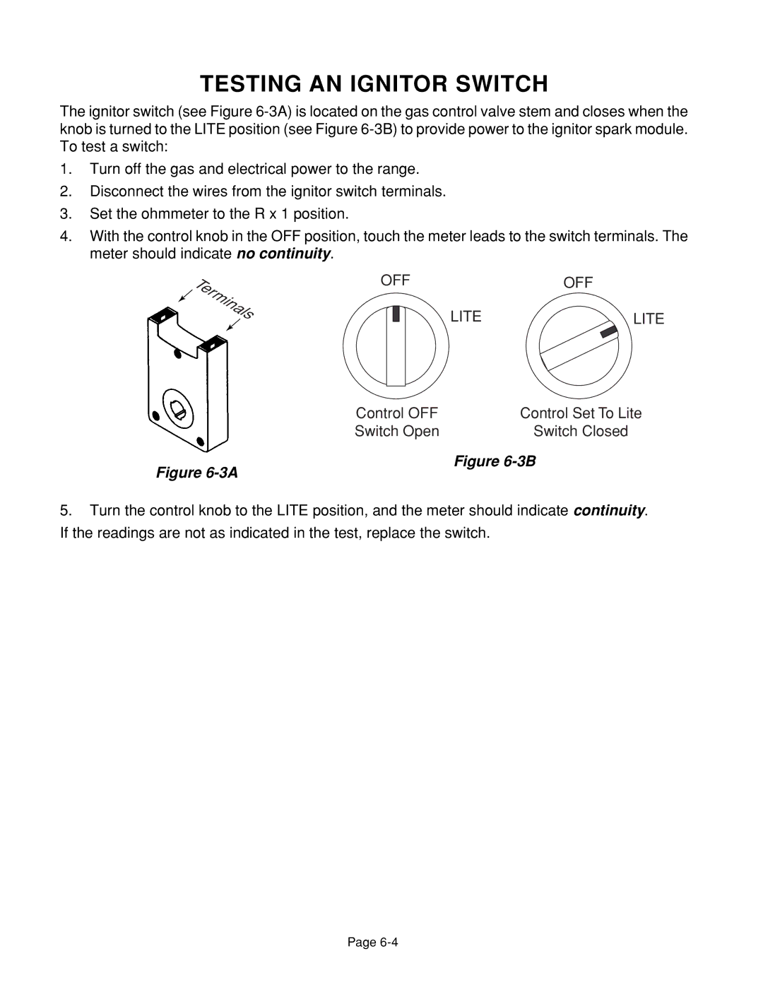 Whirlpool 4322452 manual Testing AN Ignitor Switch, Offoff Litelite 