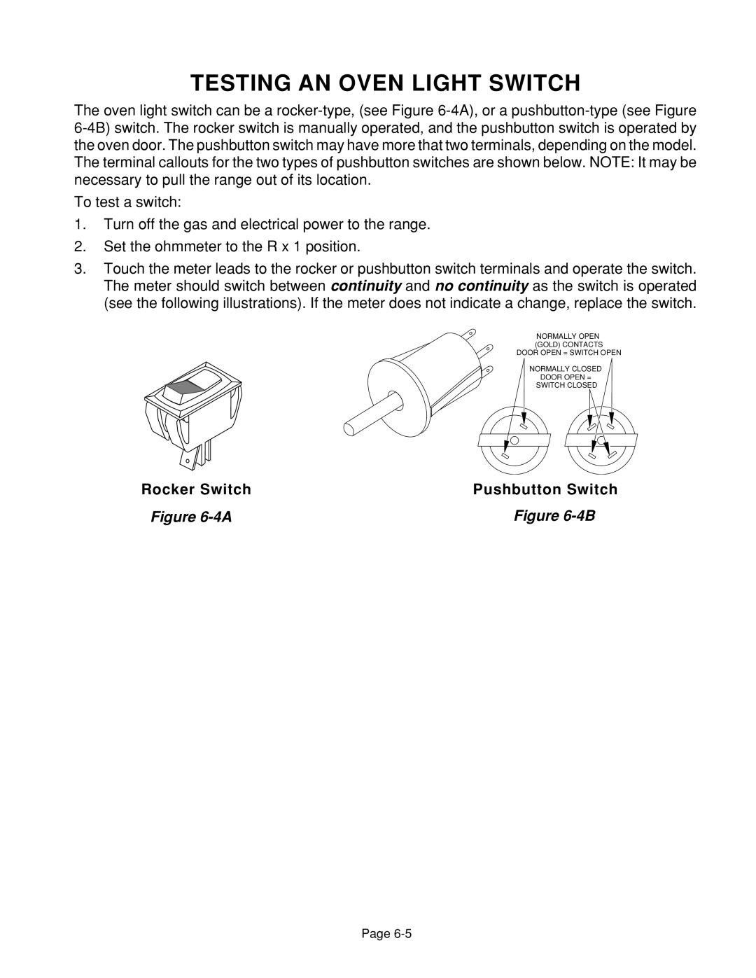 Whirlpool 4322452 manual Testing AN Oven Light Switch 