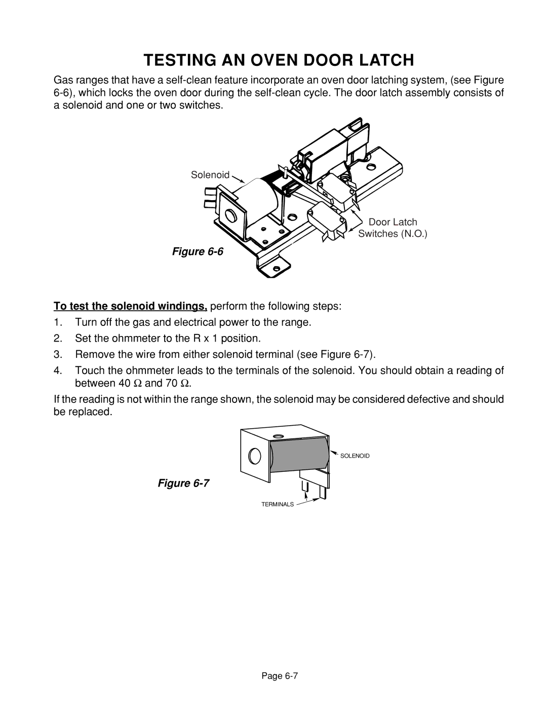 Whirlpool 4322452 manual Testing AN Oven Door Latch, To test the solenoid windings, perform the following steps 