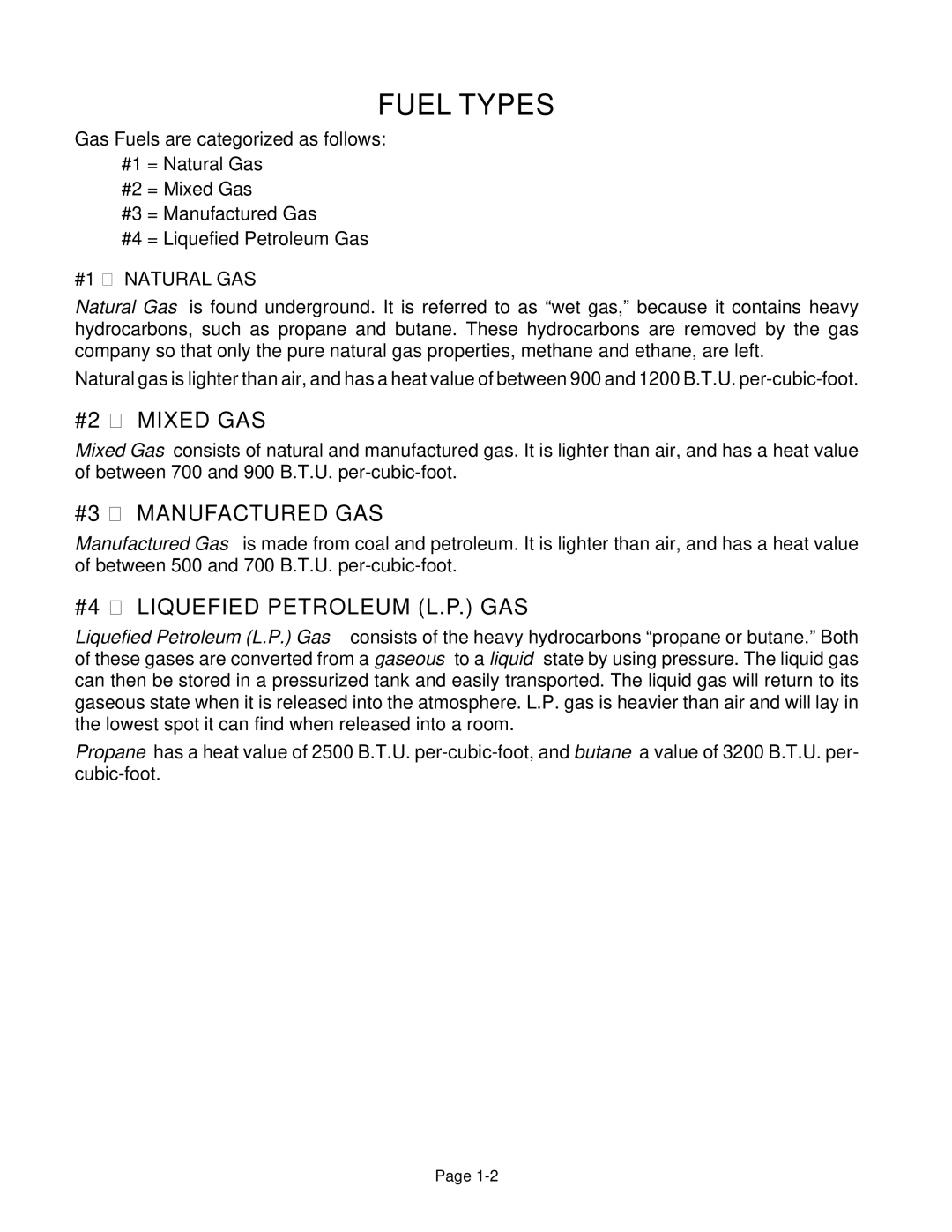 Whirlpool 4322452 manual Fuel Types, #2 Mixed GAS, #3 Manufactured GAS, #4 Liquefied Petroleum L.P. GAS 