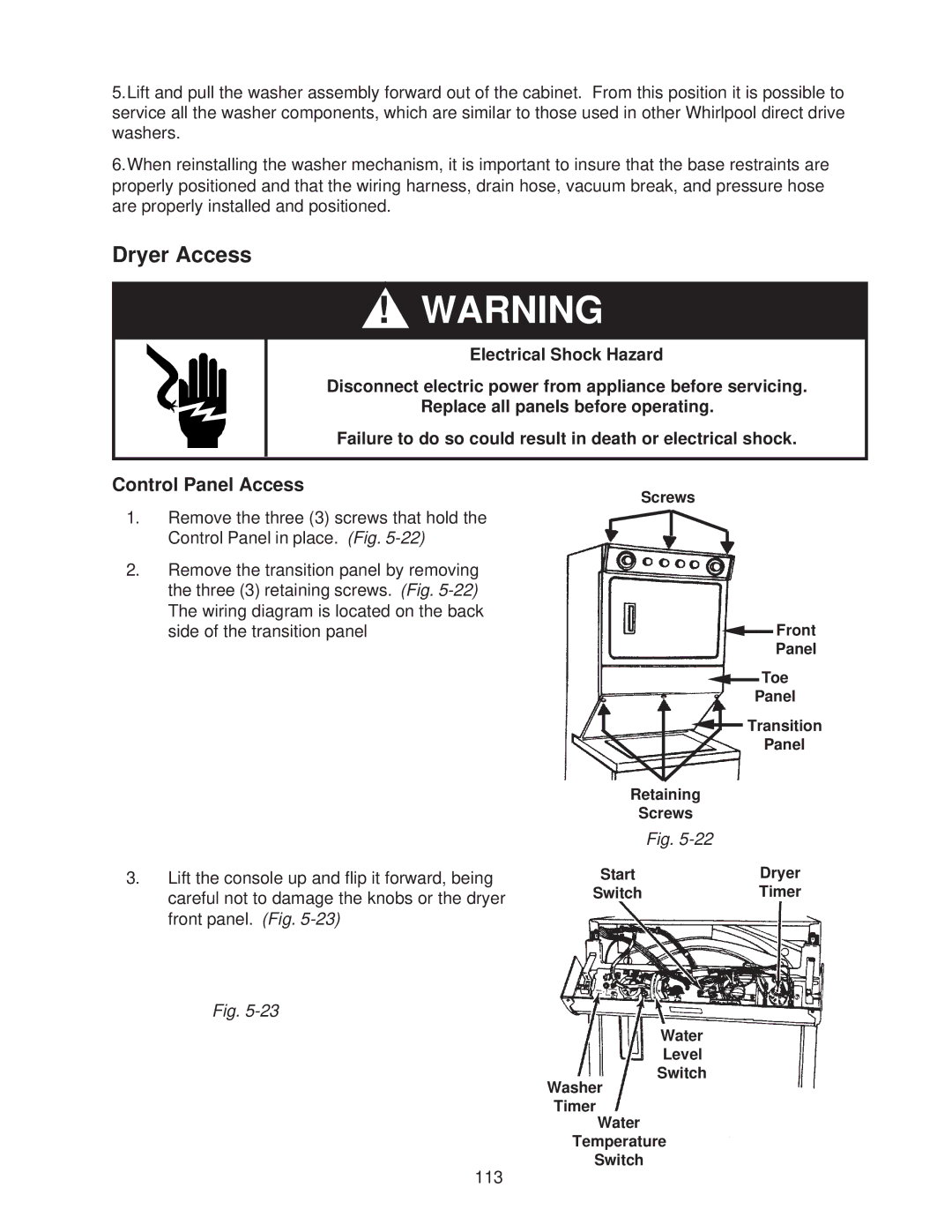 Whirlpool 4322616 manual Dryer Access, Control Panel Access 