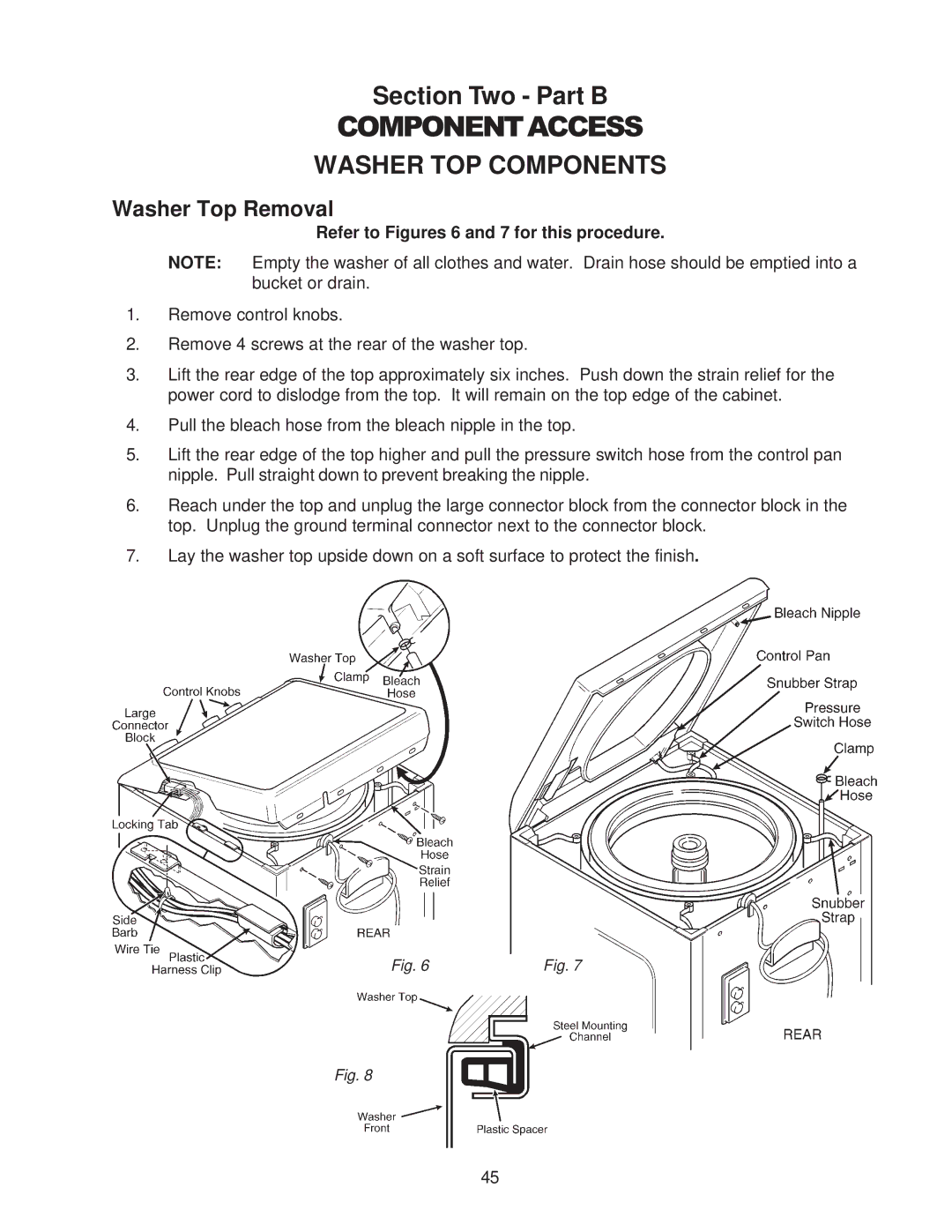 Whirlpool 4322616 manual Washer TOP Components, Washer Top Removal, Refer to Figures 6 and 7 for this procedure 