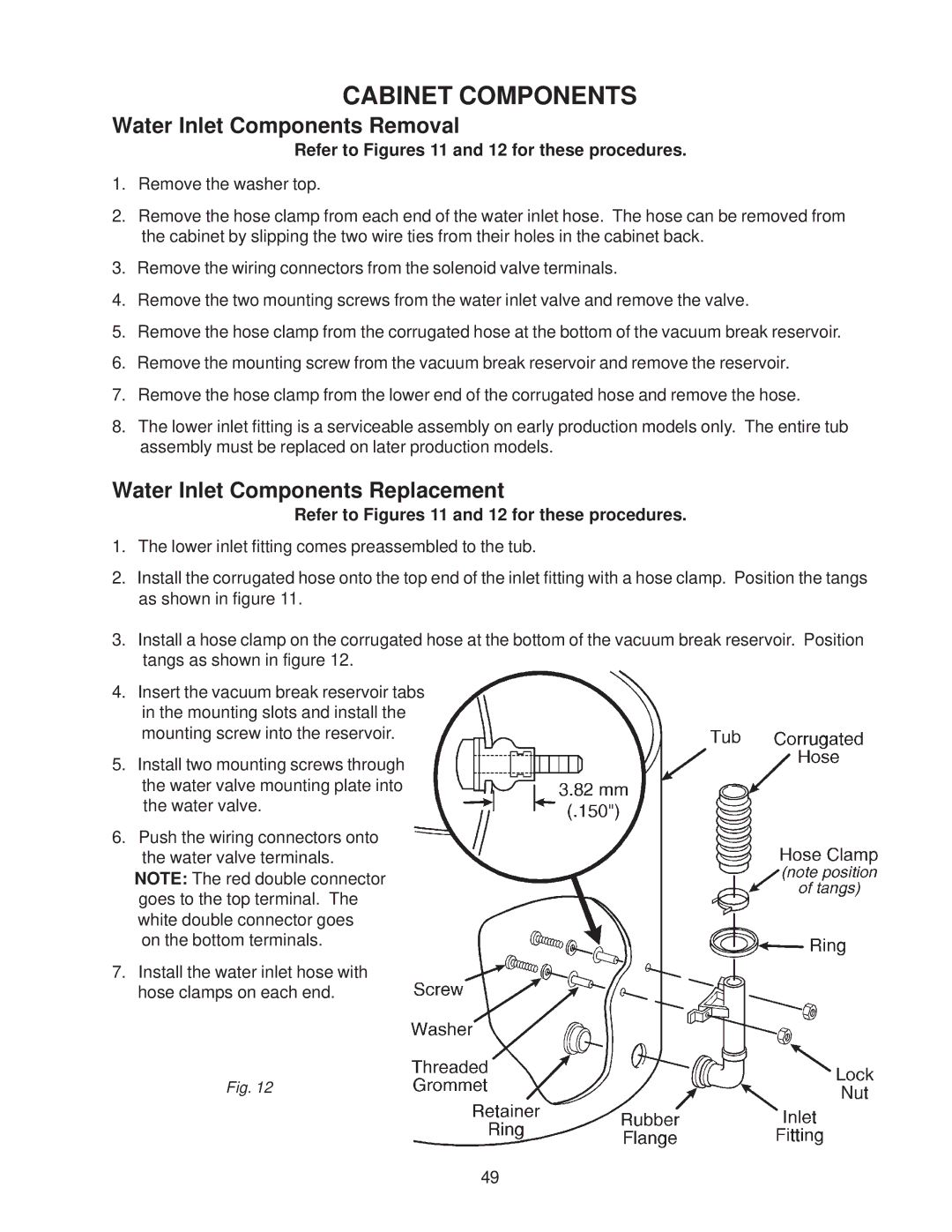 Whirlpool 4322616 manual Cabinet Components, Water Inlet Components Removal, Water Inlet Components Replacement 