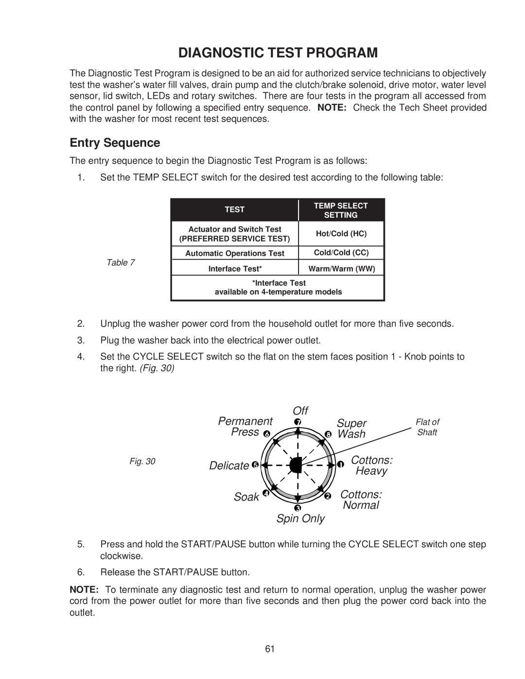 Whirlpool 4322616 manual Diagnostic Test Program, Entry Sequence 