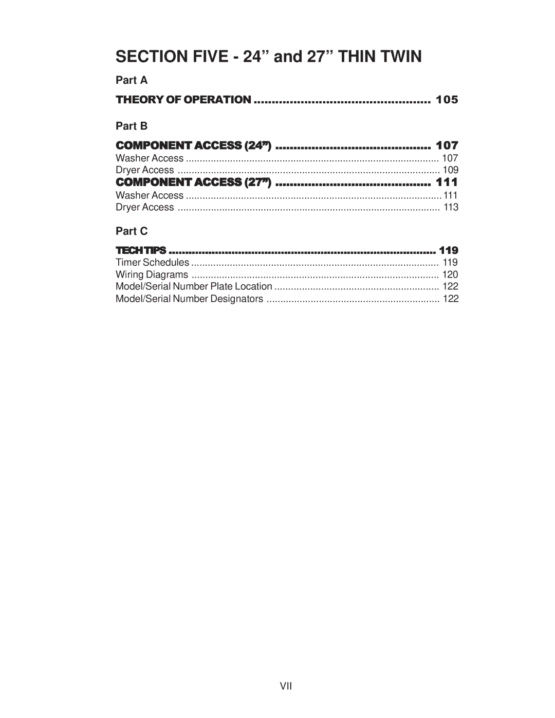 Whirlpool 4322616 manual Section Five 24 and 27 Thin Twin 