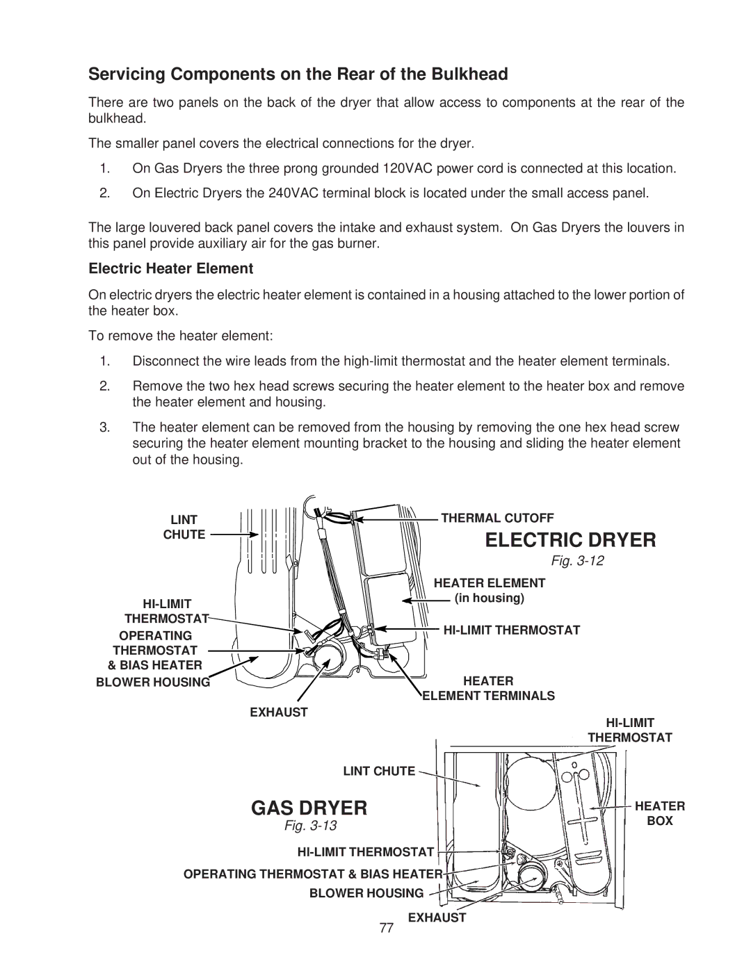 Whirlpool 4322616 Electric Dryer, GAS Dryer, Servicing Components on the Rear of the Bulkhead, Electric Heater Element 