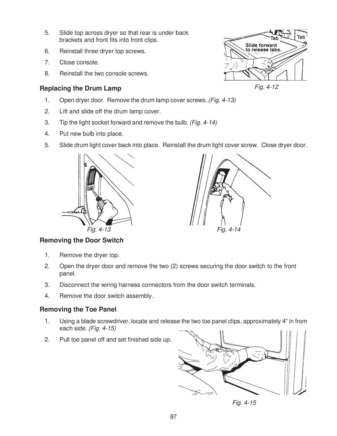 Whirlpool 4322616 manual Removing the Door Switch, Removing the Toe Panel 